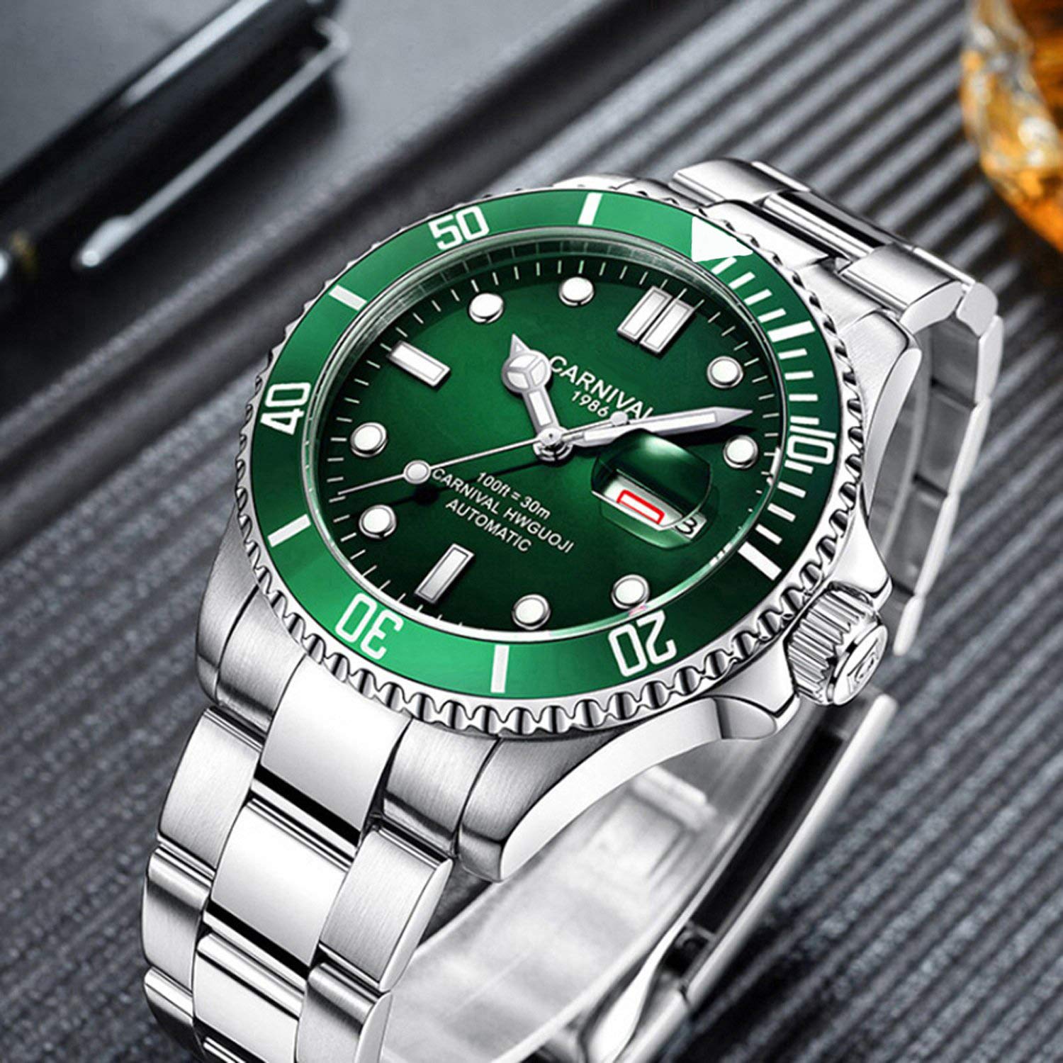 Carlien Men's Luxury Automatic GMT Diving Watch - Stainless Steel, Sapphire Glass, Luminous - Business, Sport & Outdoor Activities
