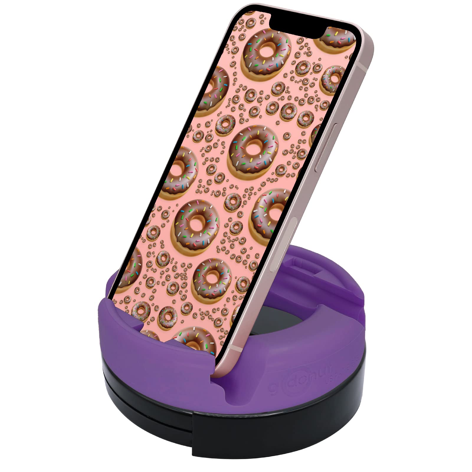 360° Swivel Phone Stand Holder - Adjustable GoDonut Cell Phone & iPad Stand Desk Organizer - Compatible with iPhone, Tablet, Kindle & Most Smartphones - Purple - Perfect for Work, Study & Watching Videos