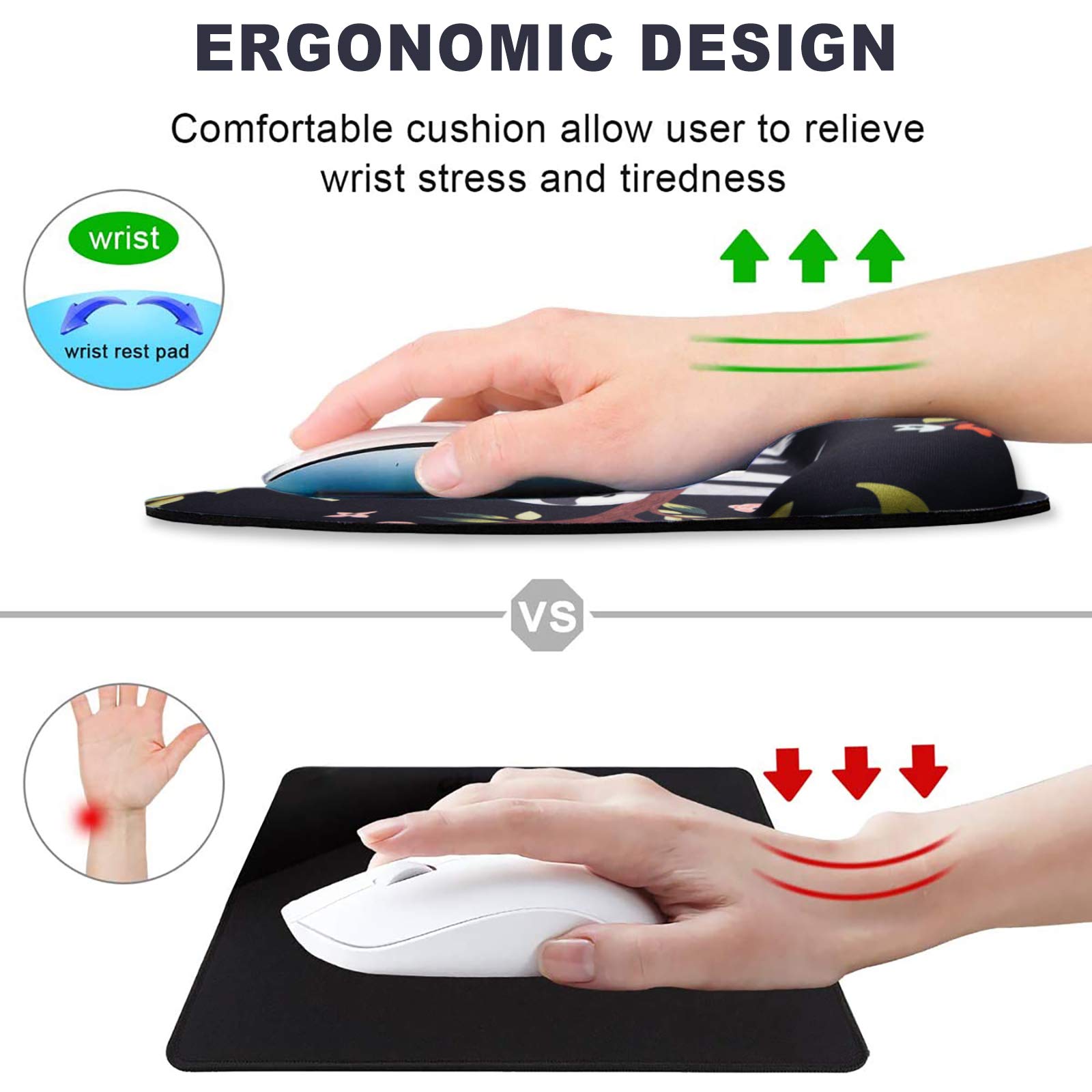 ToLuLu Ergonomic Gel Mouse Pad with Wrist Rest - Non-Slip Rubber Base & Memory Foam for Pain Relief - Perfect for Office, Gaming & Home Computer Use - Cute Sloth Design (Black)