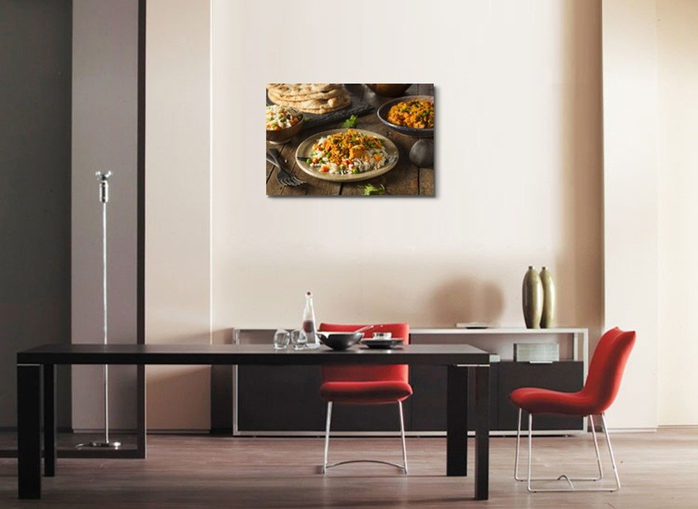 Premium Canvas Prints Wall Art - Homemade Chicken Tikka Masala with Rice and Naan - 24x36 Inches - Perfect for Kitchen Decor, Dining Room Wall Art & Food Lover Gifts
