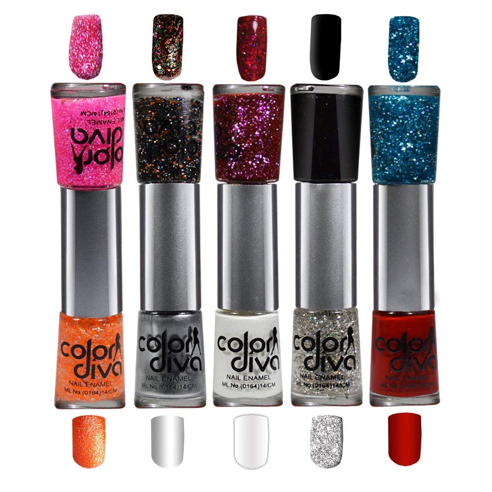 COLOR DIVA Dual Nail Polish Set - Pack of 5 Vibrant Colors for Manicure & Pedicure | Perfect for Home Nail Art, Salon Use, and Gift Giving