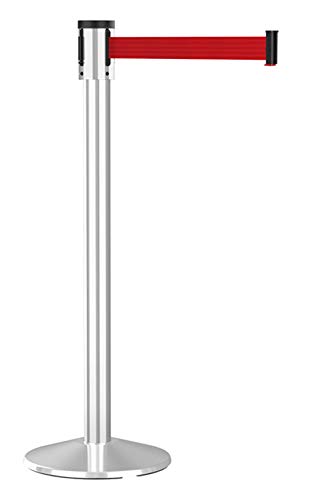 Premium Retractable Belt Barrier - 15' Red Belt Crowd Control Stanchion with Polished Aluminum Finish | Ideal for Events, Queues & Social Distancing in Stores, Airports & Public Spaces