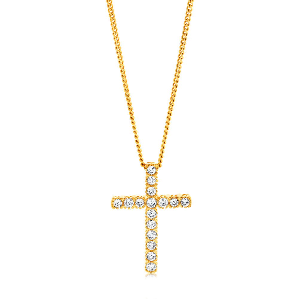 10ct Yellow Gold Diamond Cross Pendant Set with 1.0ct Brilliant Cut Diamonds - Perfect for Baptism, First Communion & Religious Gifts