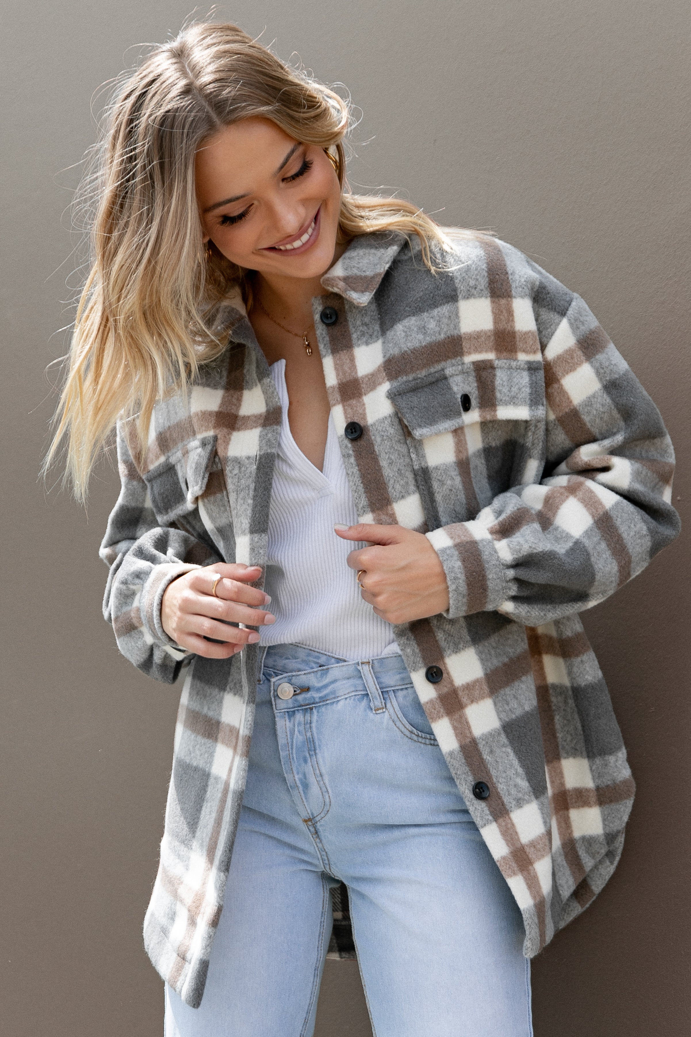 Alex Double Breasted Pocket Shacket for Men - Grey Check Plaid Overshirt | Casual & Workwear Layering Jacket for Fall & Winter