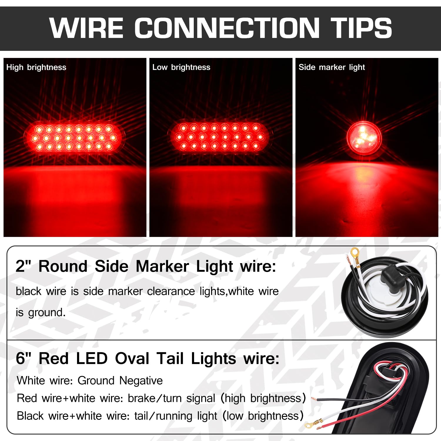 LINKITOM 2 Pack Trailer Lights Kit - 6 Inch LED Oval Tail Lights & 2 Inch Red Round Side Marker Lights with Welded Steel Mounting Boxes and Grommet Wire Connectors - Perfect for Boat Trailers, Utility Trailers, and RV Accessories