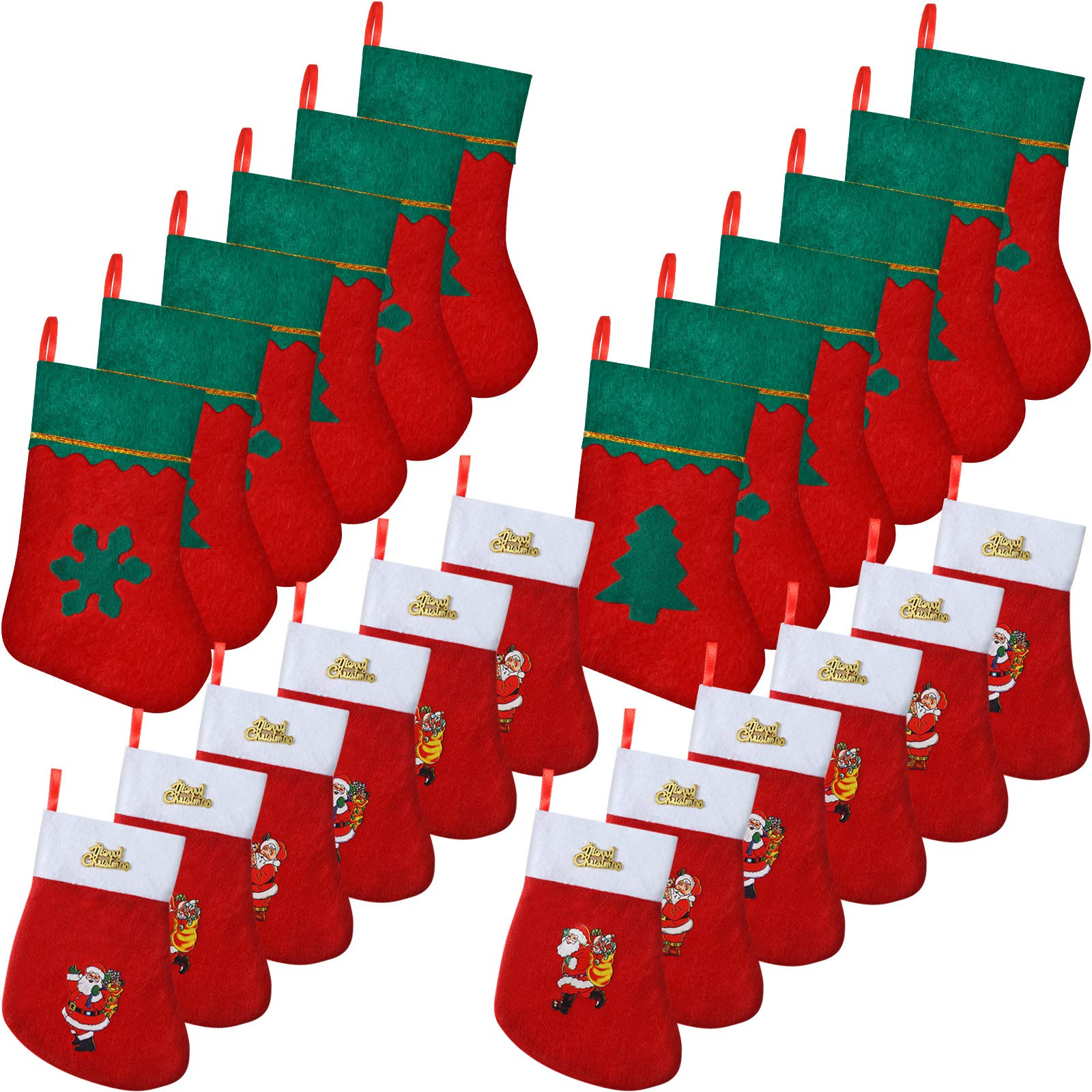 24-Piece Mini Christmas Stocking Set - Red Hanging Socks with Snowflake Design for Xmas Cards, Silverware & Tableware - Perfect for Rustic Christmas Tree Decorations & Holiday Table Settings