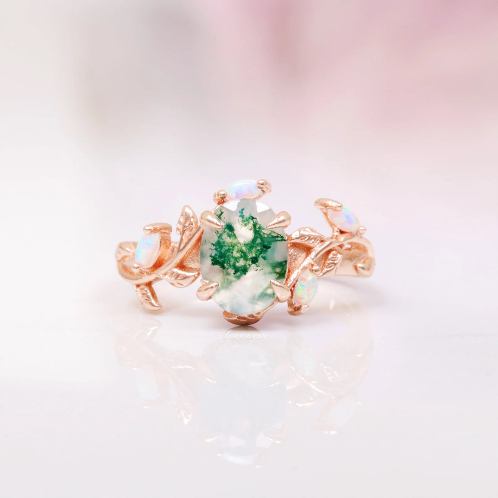 Natural Moss Agate & Fire Opal Couples Ring Set for Women & Men – Handmade Sterling Silver Wedding Band, Anniversary Gift for Couples, Perfect for Engagements, Valentine's Day & Romantic Occasions