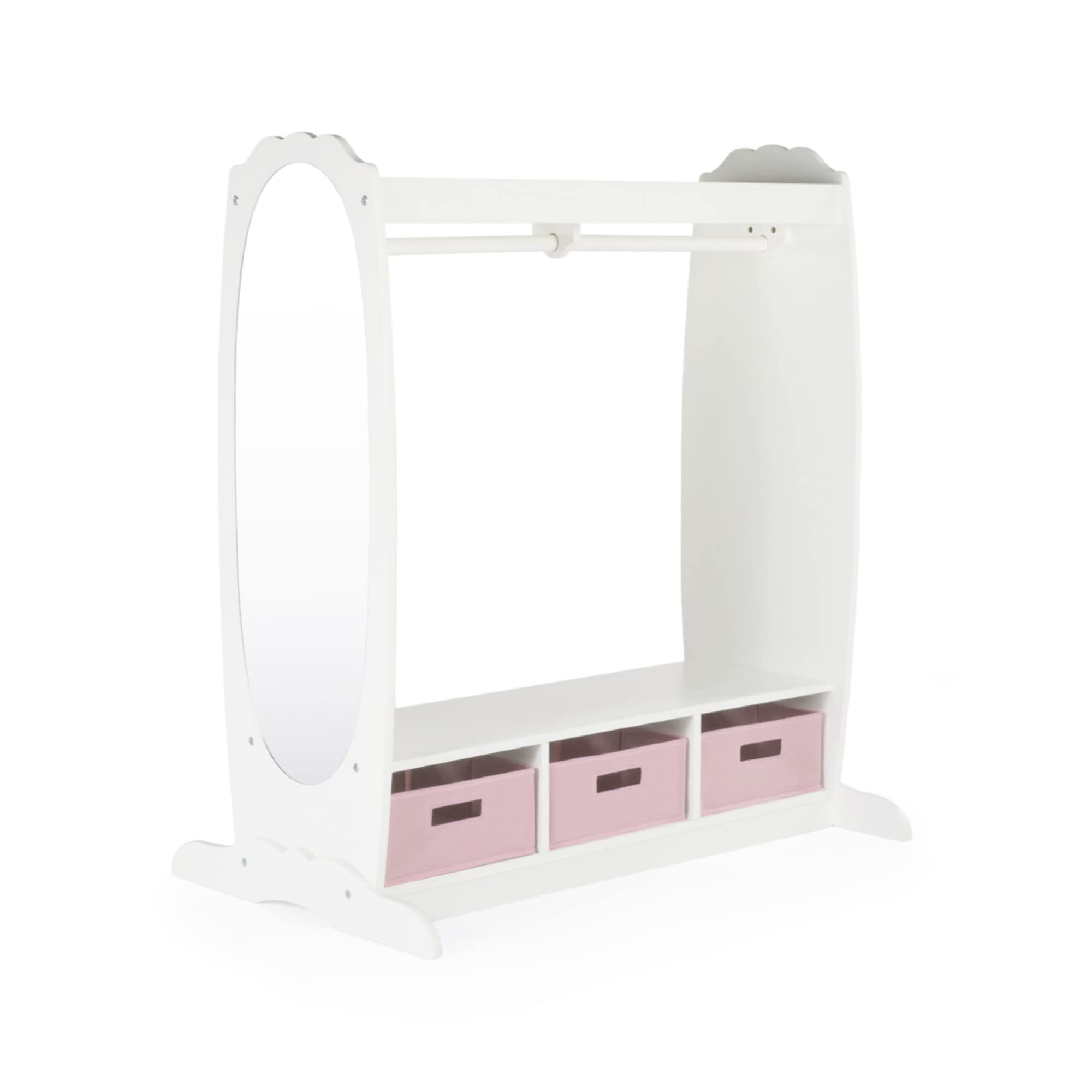 Guidecraft White Dress Up Storage for Kids - Toddler Costume Rack with Mirror & Fabric Bins | Playroom Organization, Preschool Dress-Up Corner, Bedroom Closet Storage Solution