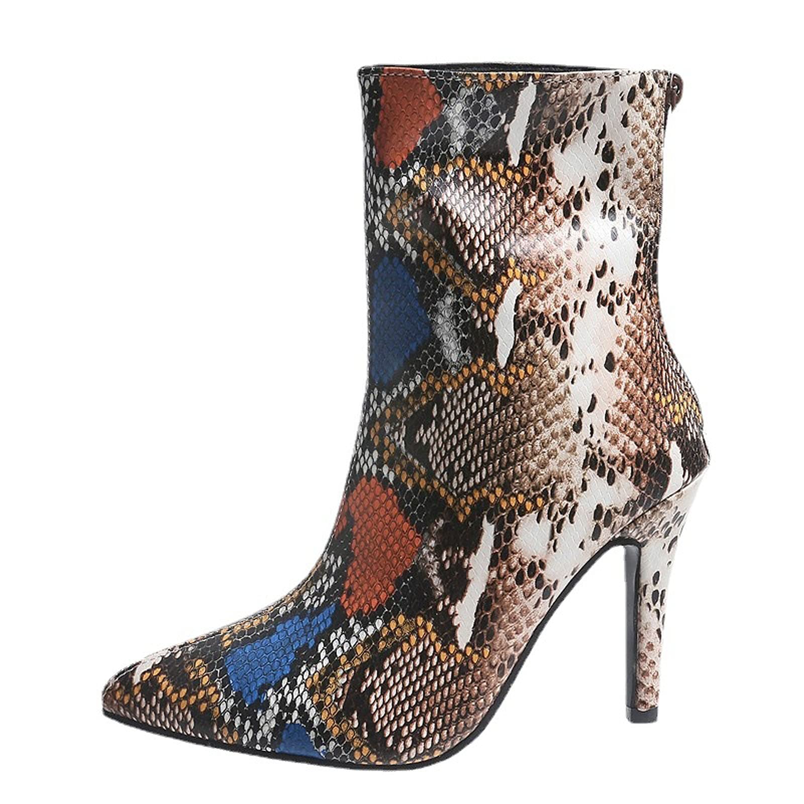 Stylish Women's Winter Boots - Snake Print Short Boots with Matching Color & Personalized High Heel | Perfect for Cold Weather, Office Wear & Night Out