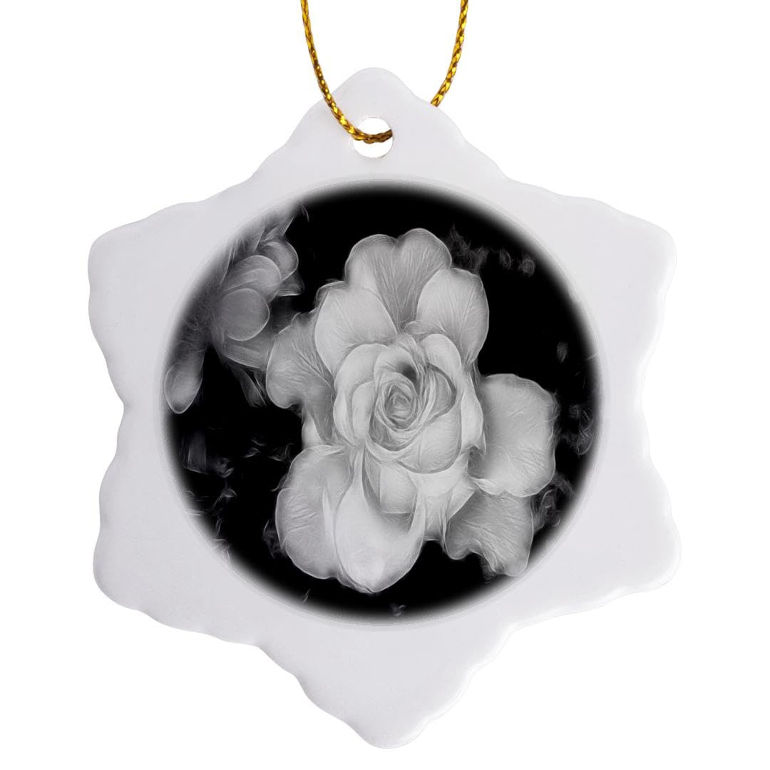 3D Black and White Rose Snowflake Christmas Ornament - 3 Inch Holiday Tree Decoration for Xmas, Winter, and Home Decor