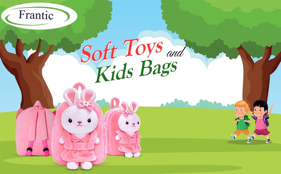 Frantic Kids Velvet School Backpack - Soft Plush Cute Preschool Bag for Baby Girls & Boys (2-5 Years) | Ideal for School, Travel, Picnic & Daily Use