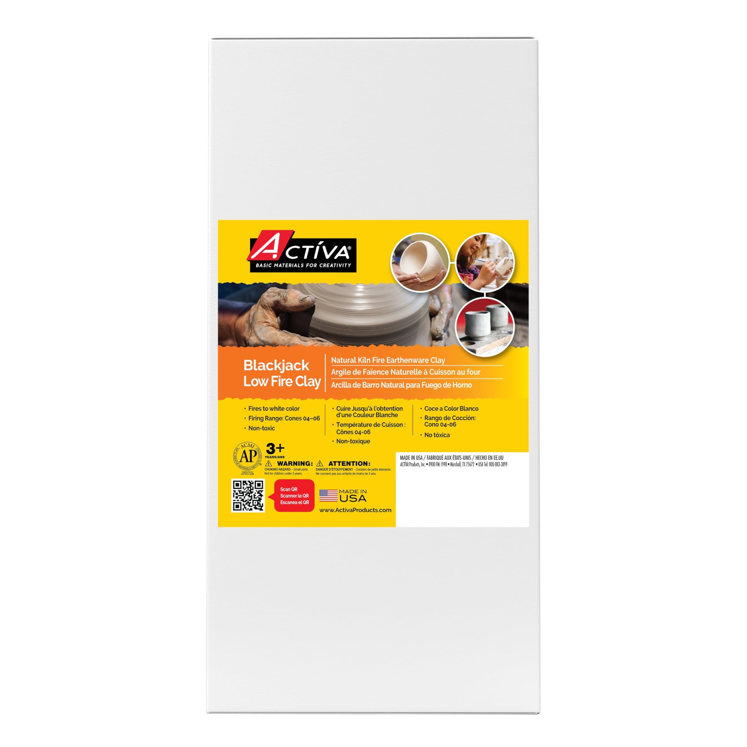 Activa Blackjack Earthenware Clay - 50lb (22.6kg) Natural Kiln-Fired White Pottery Clay for Flower Pots, Sculptures & Ceramic Arts | Premium Crafting Clay for Pottery Making, Ceramic Projects & DIY Home Decor
