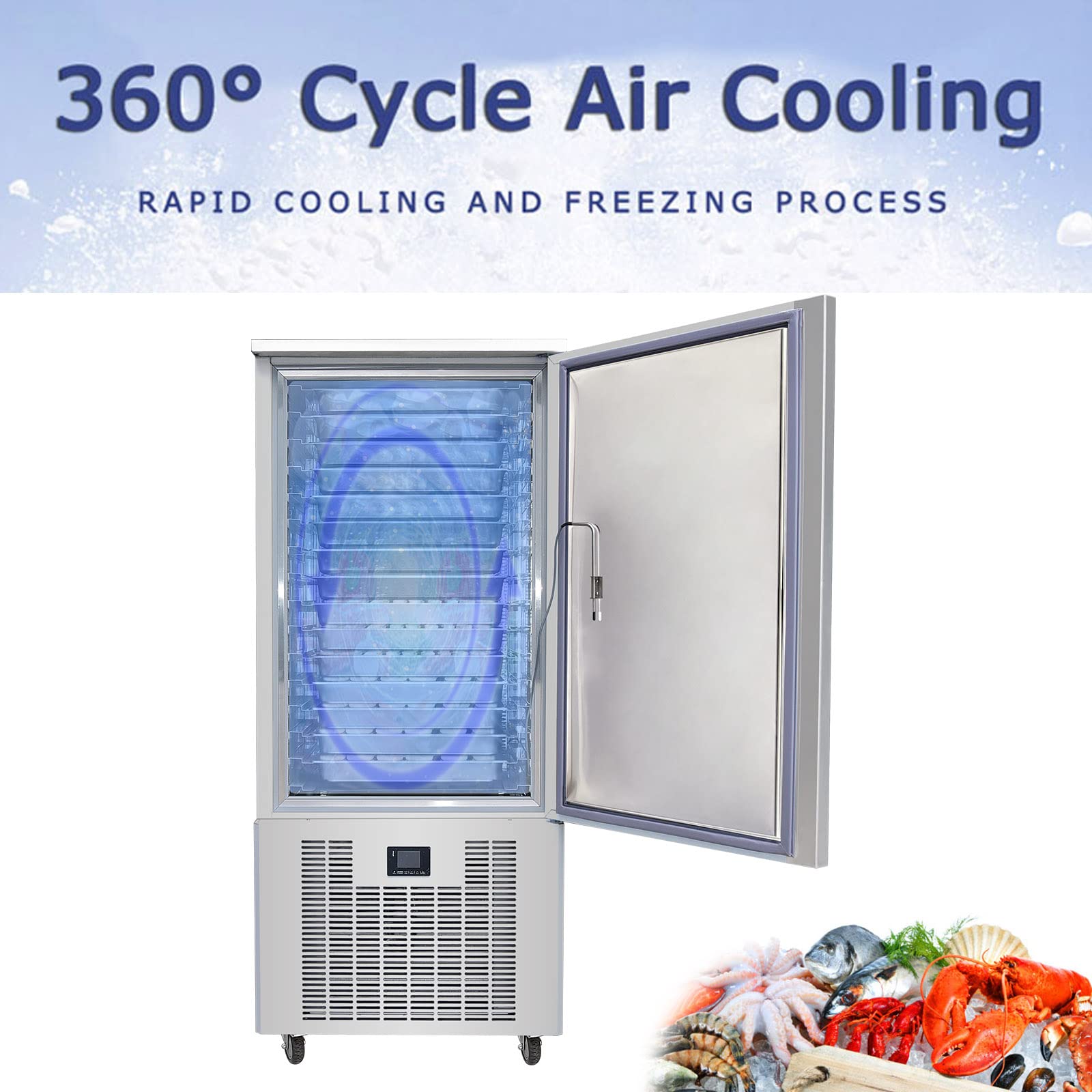 Kolice Commercial 220V 60Hz 15-Tray Blast Chiller Freezer for Cakes, Ice Cream, Chicken & Fish - Restaurant, Hotel & Catering Equipment - Perfect for Bakery, Ice Cream Shop & Food Storage