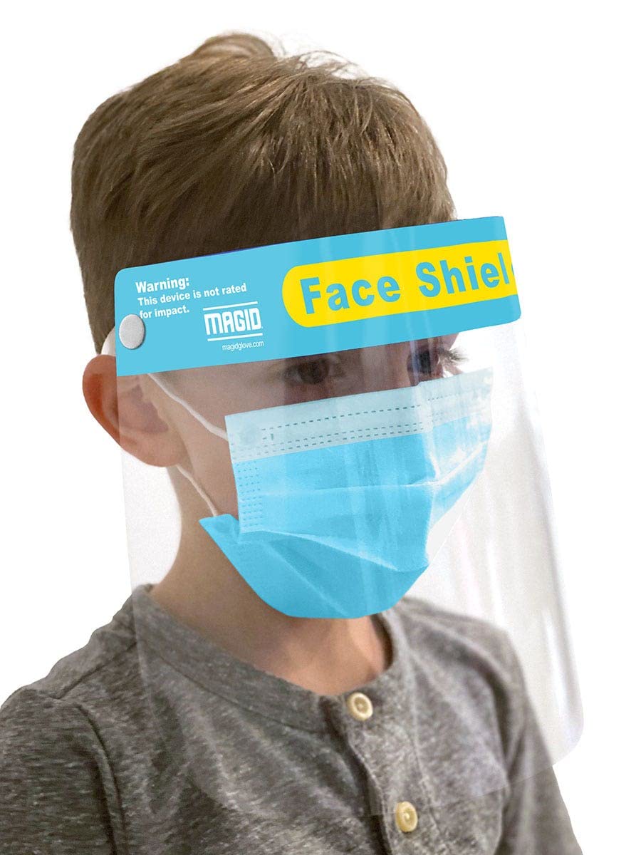 Reusable Clear Anti-Fog Kids Safety Face Shields - 200 Washable Face Masks with Soft Sponge Padding & Adjustable Headband - Ideal for School, Playdates & Public Outings - MAGID Brand (200 Pre-Assembled Shields)