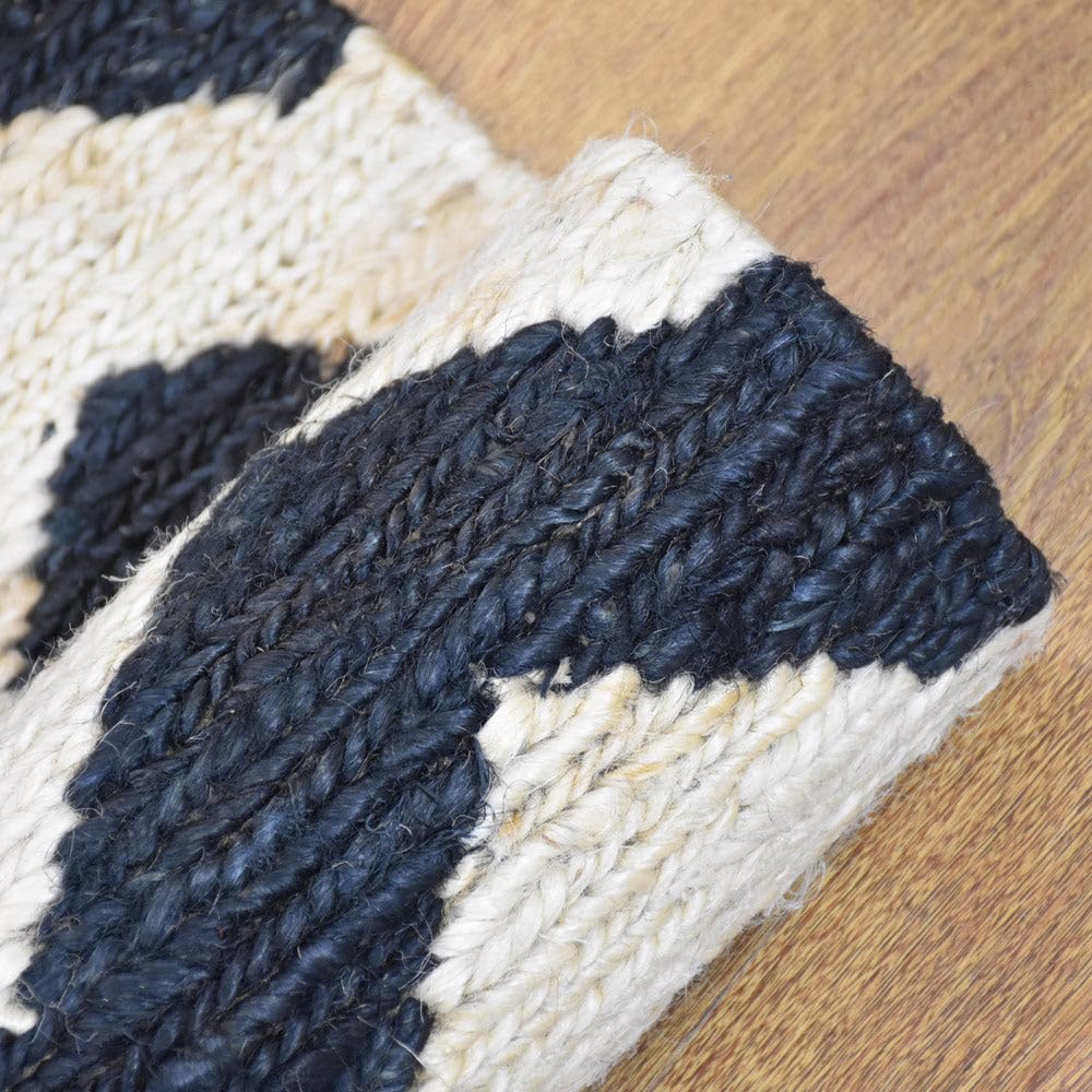 Hand Knotted SUMAK Jute Eco-Friendly Contemporary Area Rug 8'x10' Rectangle - Cream & Black High Pile Natural Fiber Rug for Living Room, Bedroom & Outdoor Use | Handmade Indoor/Outdoor Rug (J00014)