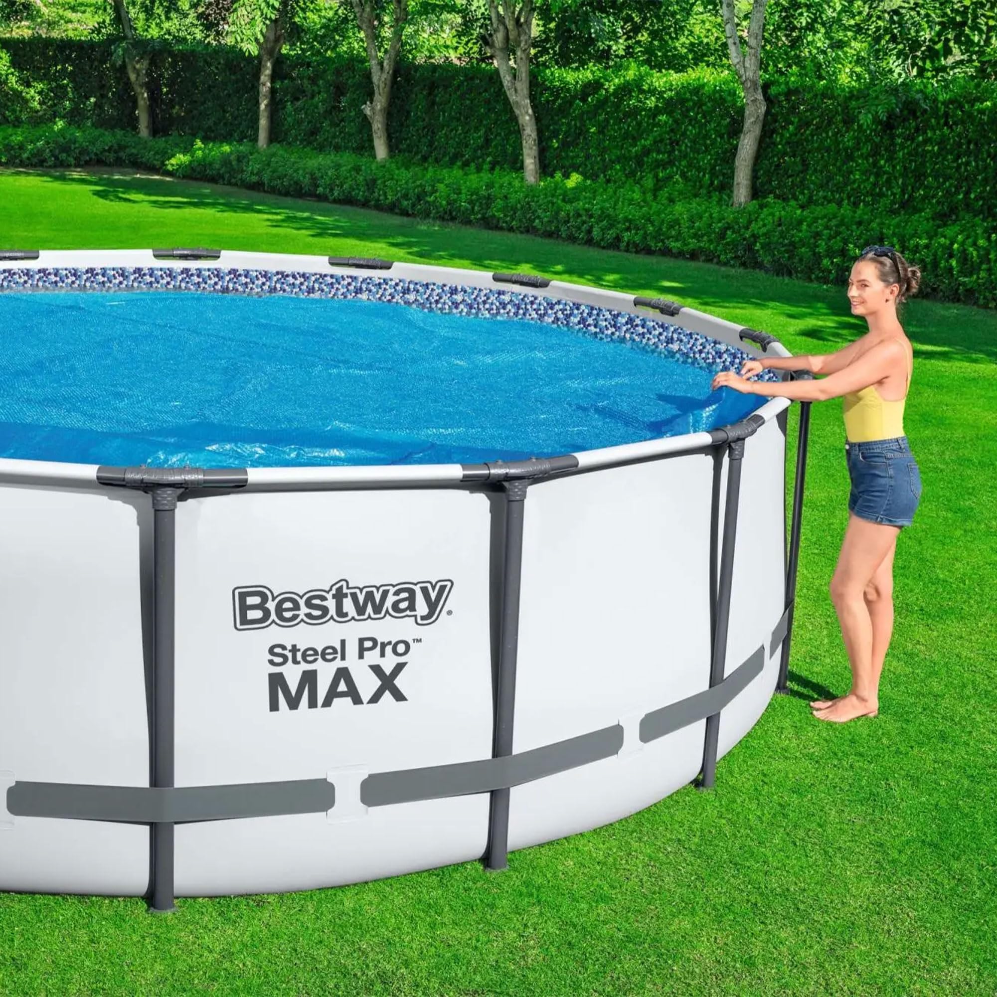 Bestway Flowclear 14ft Round Solar Pool Cover for Above Ground Pools - Blue, Fits 15ft Diameter Pools | Maintains Water Temperature & Reduces Evaporation | Perfect for Summer Swimming & Energy Savings