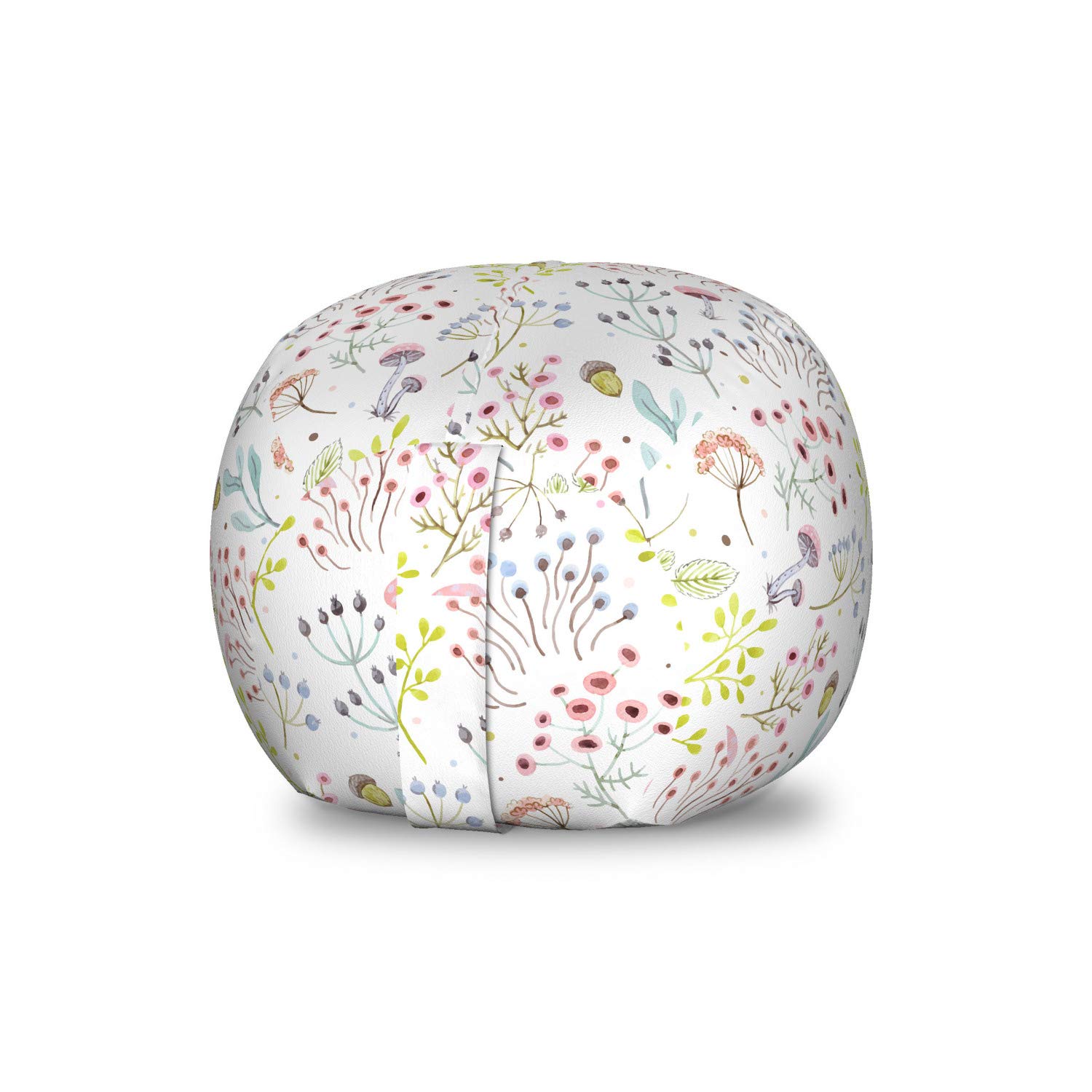 Ambesonne Pastel Watercolor Mushroom & Wildflower Toy Storage Bag Chair - Washable Stuffed Animal Organizer for Kids Room, Nursery, or Playroom - Small Multicolor Decorative Storage Solution