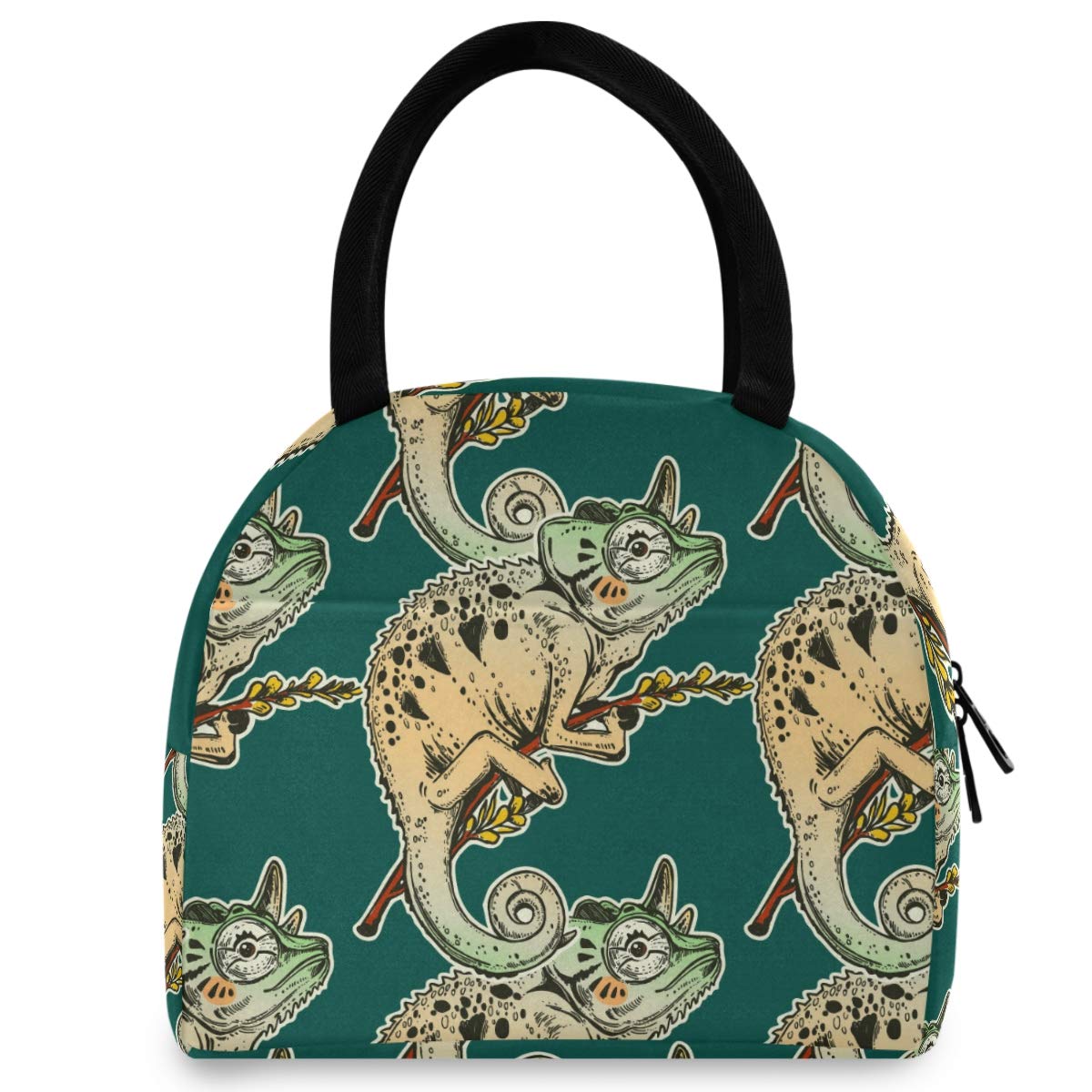Reusable Insulated Lunch Bag for Women - Large Leakproof Chameleon Lizard Design Lunch Box with Adjustable Shoulder Straps | Perfect for Work, School, Picnics & Outdoor Activities | Keeps Food Fresh & Cool for Hours