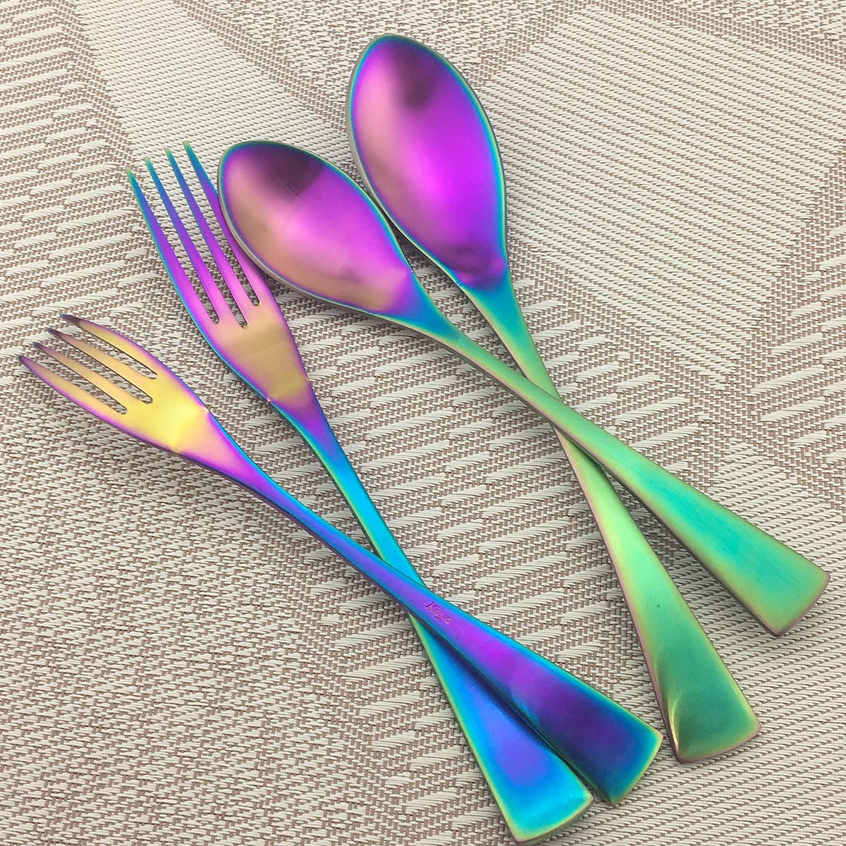 24-Piece Rainbow Silverware Set - Stainless Steel Flatware Service for 4, Elegant Matte Finish Cutlery Set with Knives, Forks & Spoons - Dishwasher Safe for Home, Restaurant & Party Dining