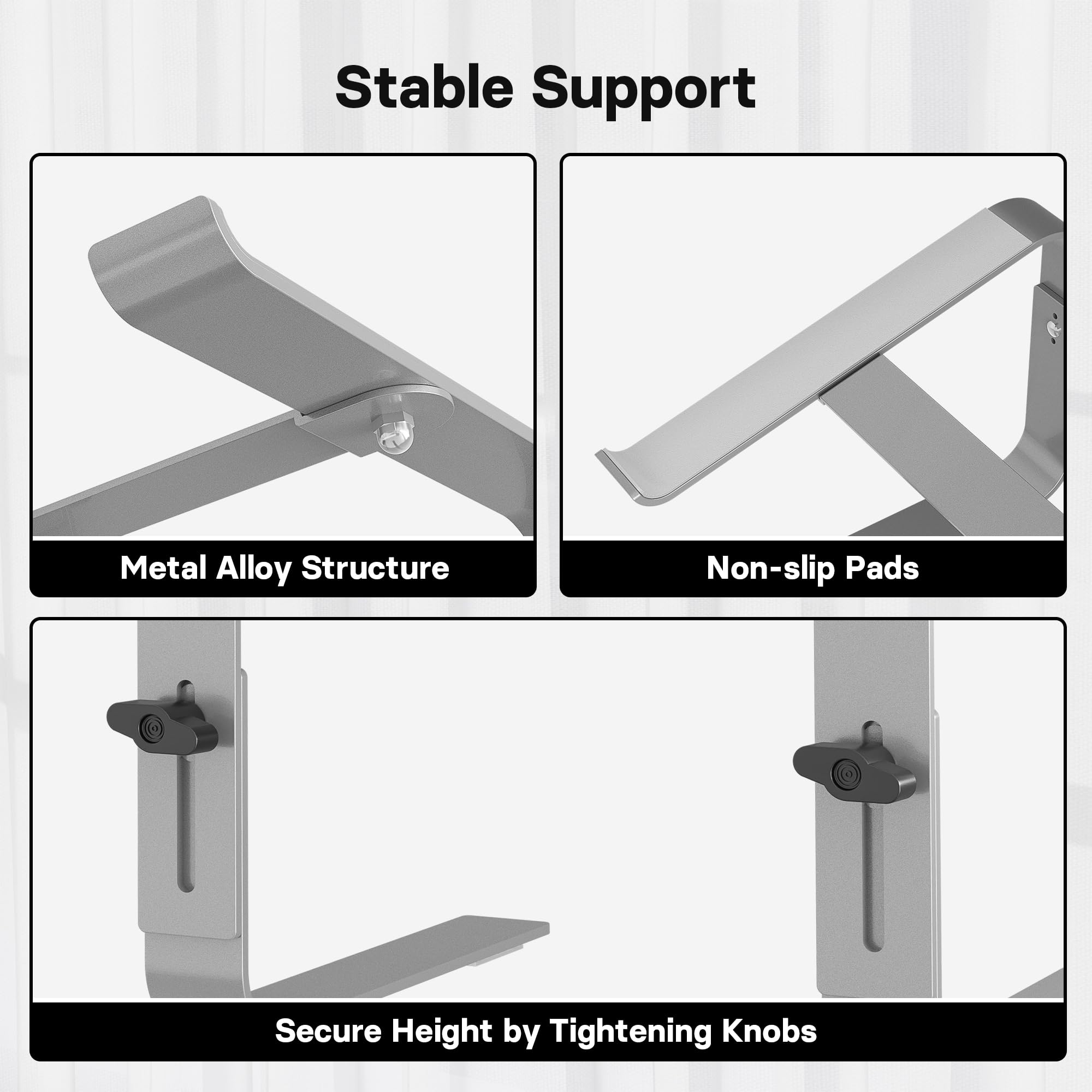Adjustable Laptop Stand for 10-17 Inch Notebooks - Ergonomic Height-Adjustable Computer Stand for MacBook, PC, Laptop up to 8kg - Silver - Perfect for Home Office, Gaming & Workspace Setup