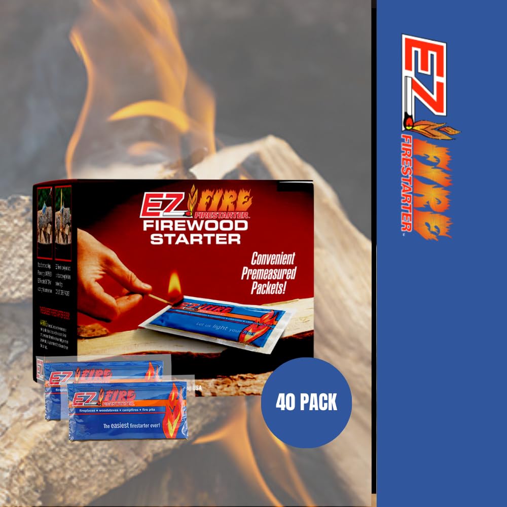All-Natural Fire Starter for Wood Stoves, Fireplaces & Camping - Waterproof, Windproof, Safe & Odorless Firelighters (40 Pack) | Perfect for Outdoor Adventures, Emergency Preparedness & Cozy Home Fires