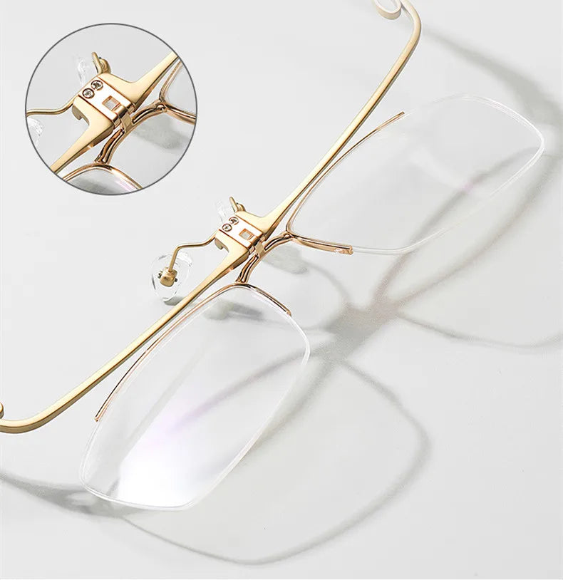 Men's Titanium Semi-Rim Square Browline Eyeglasses Frame 14489 - Lightweight & Durable for Office, Reading & Everyday Use
