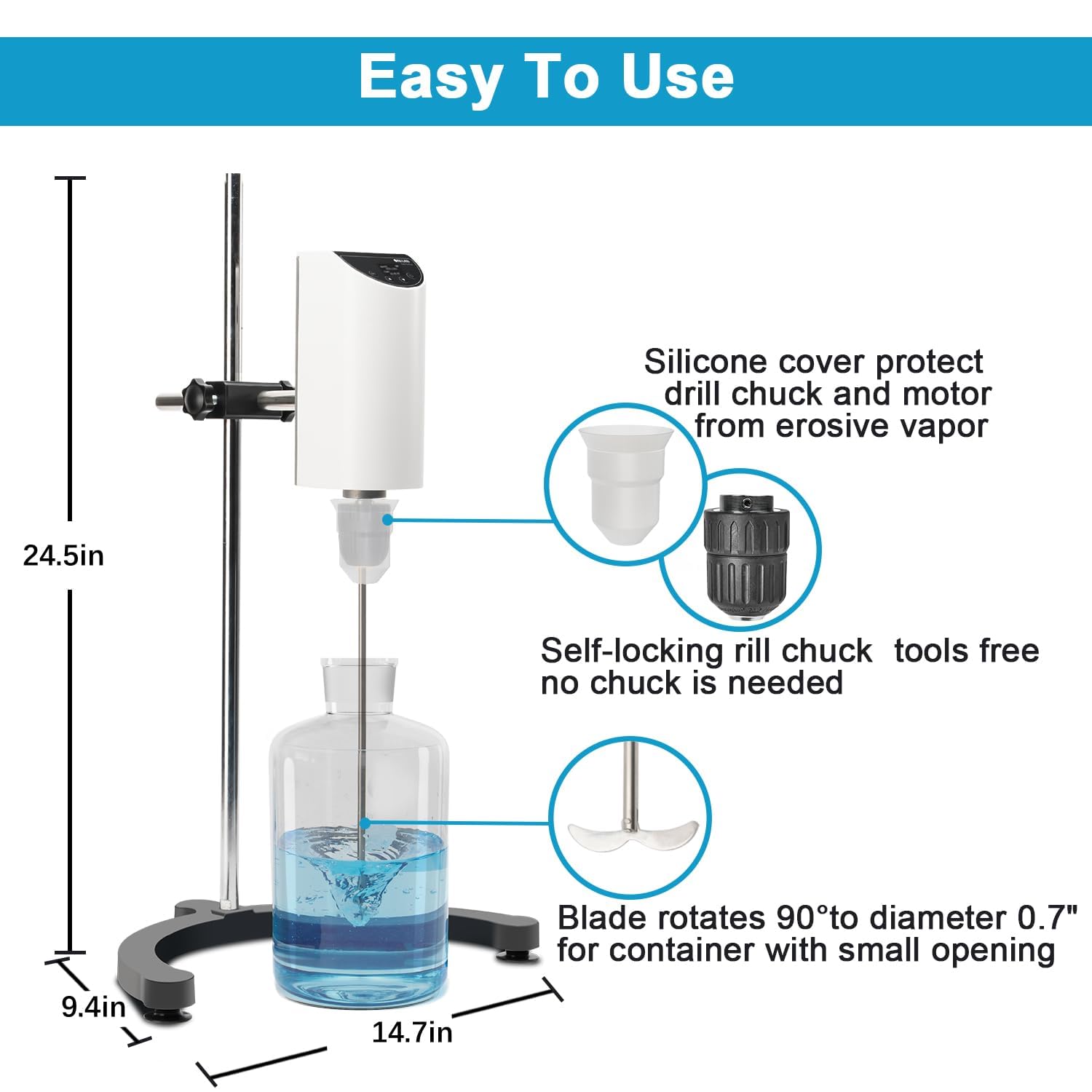 ONiLAB Digital Overhead Stirrer with OLED Display - 10L Capacity, 200-2500 RPM, Max Viscosity 10000mPa·s - Lab Mixer with Support Stand & 2 Stirring Rods - Perfect for Chemical Mixing, Pharmaceutical Research & Laboratory Experiments