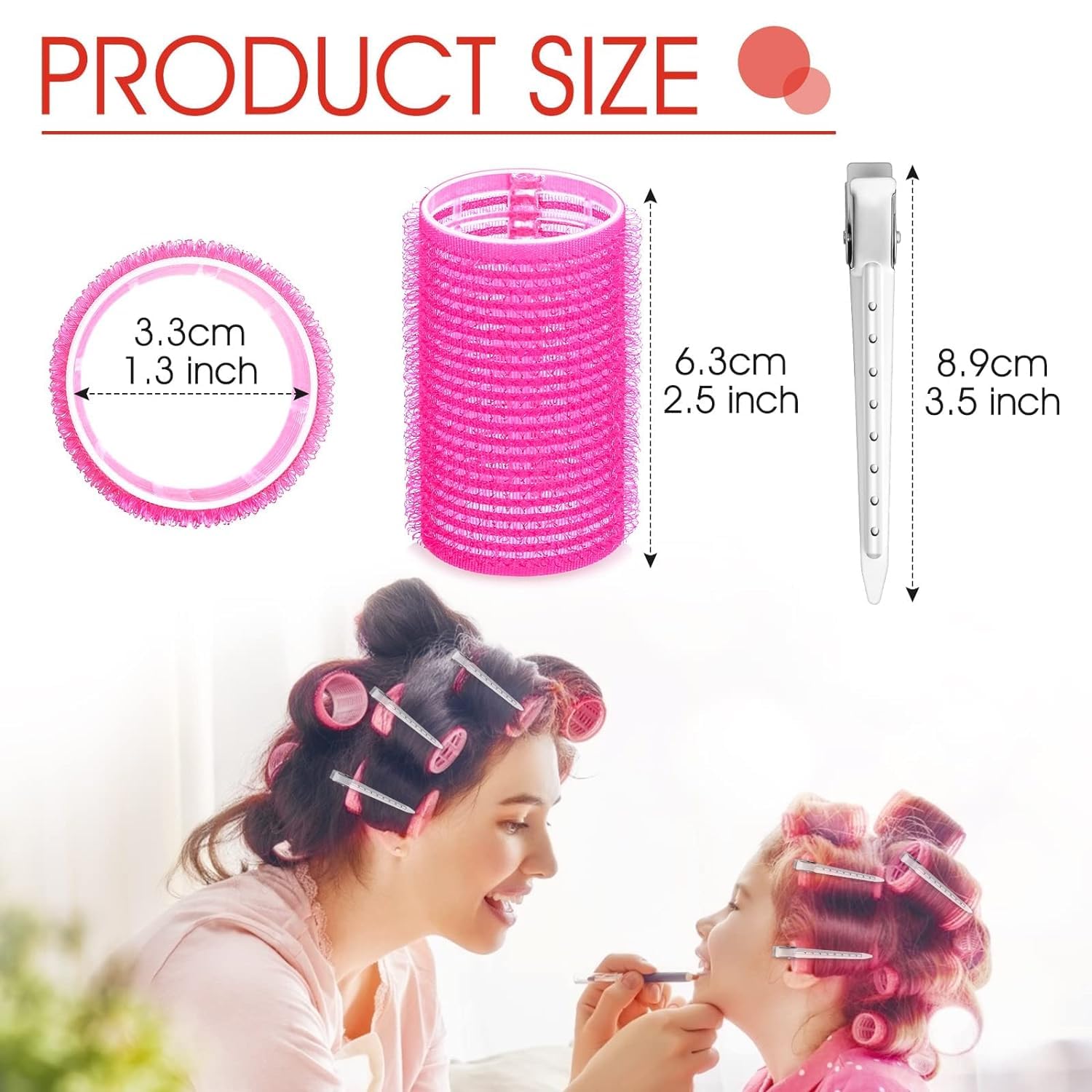Lakshmi 12PCS Self-Grip Hair Rollers Set with 12 Stainless Steel Duckbill Clips - Soft Curls for Long, Medium, Short, Thick, Fine & Thin Hair - Perfect for Salon-Quality Volume, Waves & Bangs at Home or Professional Styling
