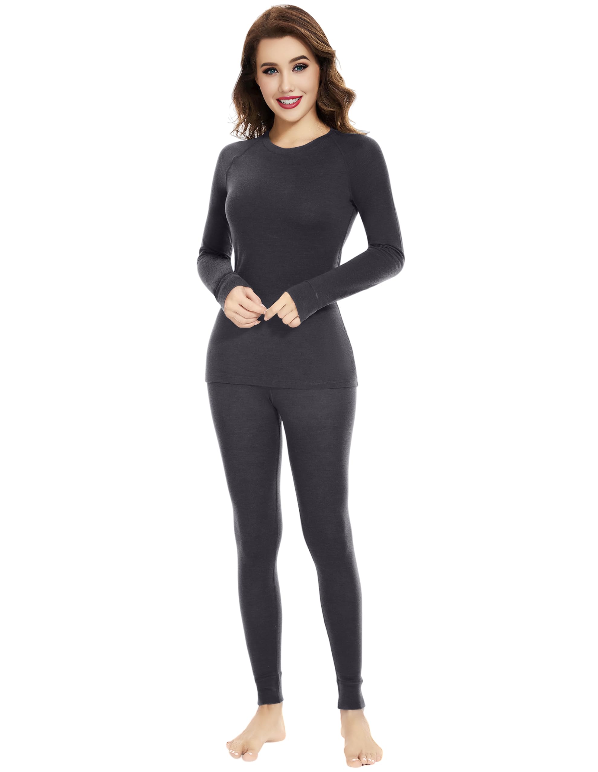 Women's 100% Merino Wool Base Layer Set - Lightweight Thermal Underwear for Skiing, Hiking & Winter Outdoor Activities