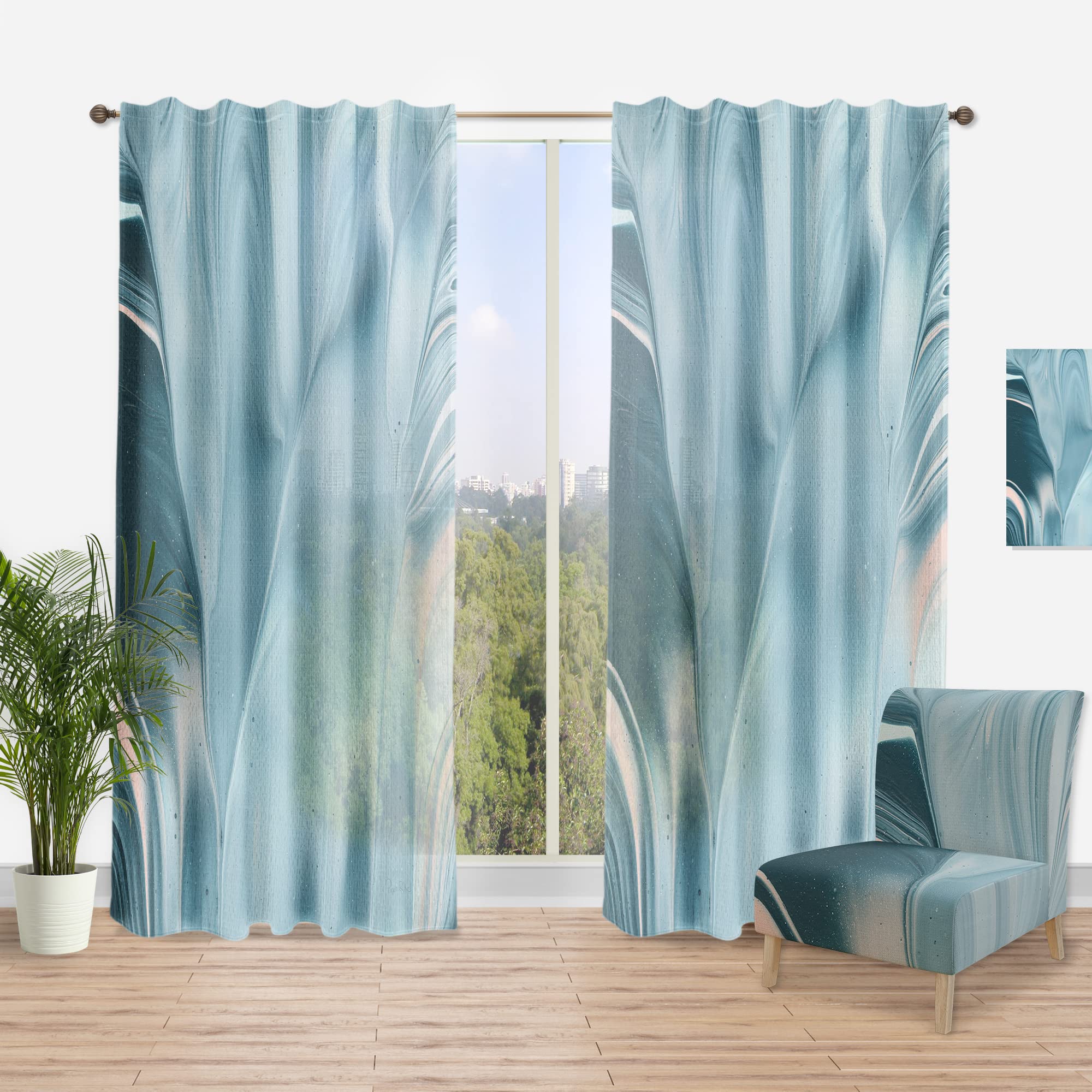 DesignQ Blue Modern Water I Thermal Insulated Curtains - Single Panel 52x108 - Elegant Window Treatments for Bedroom & Living Room | Perfect for Energy Efficiency & Light Control