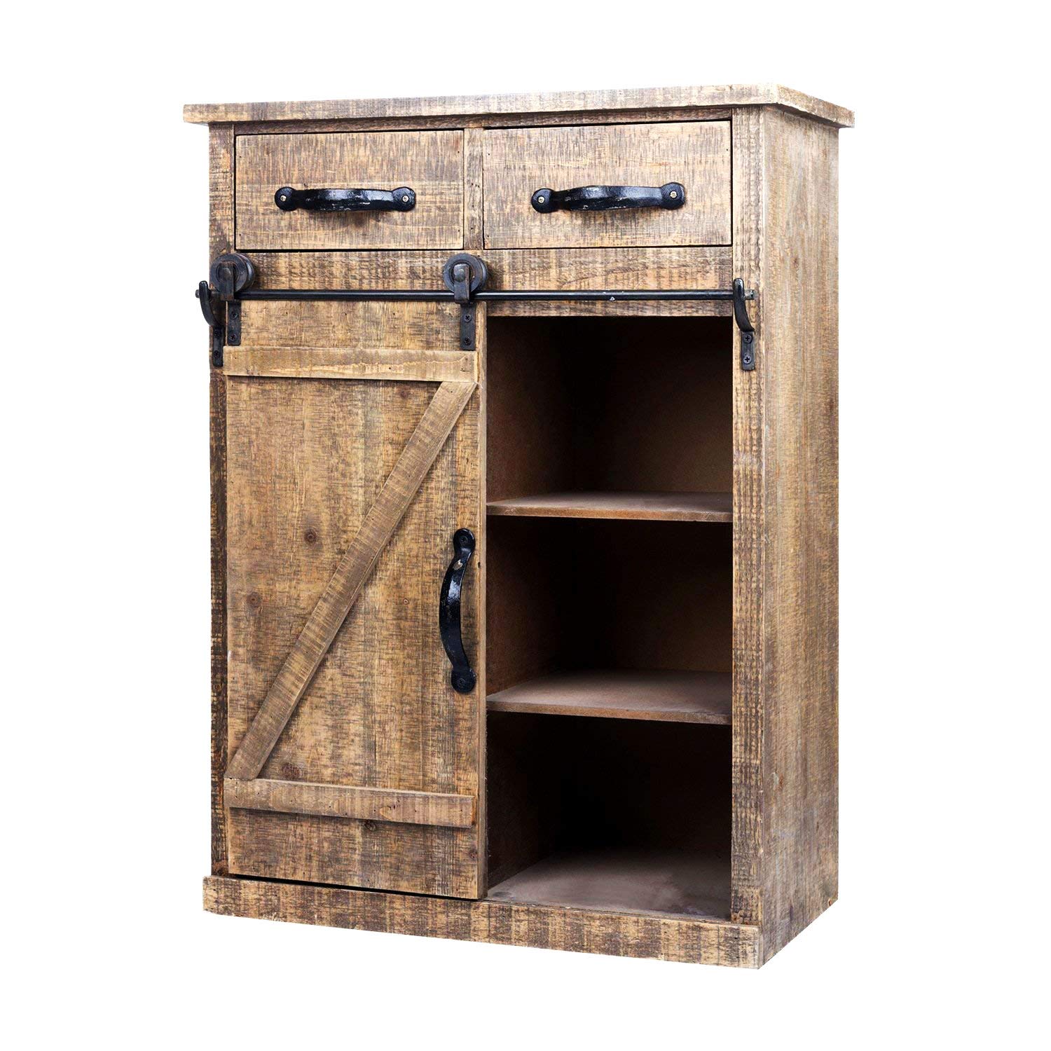 Rustic Wood Accent Cabinet with 1 Door & 3 Shelves - Farmhouse Style Sideboard Buffet Storage for Kitchen, Dining Room & Living Room - Barnwood Brown Finish - Perfect for Home Decor, Entryway Storage & Display Shelf