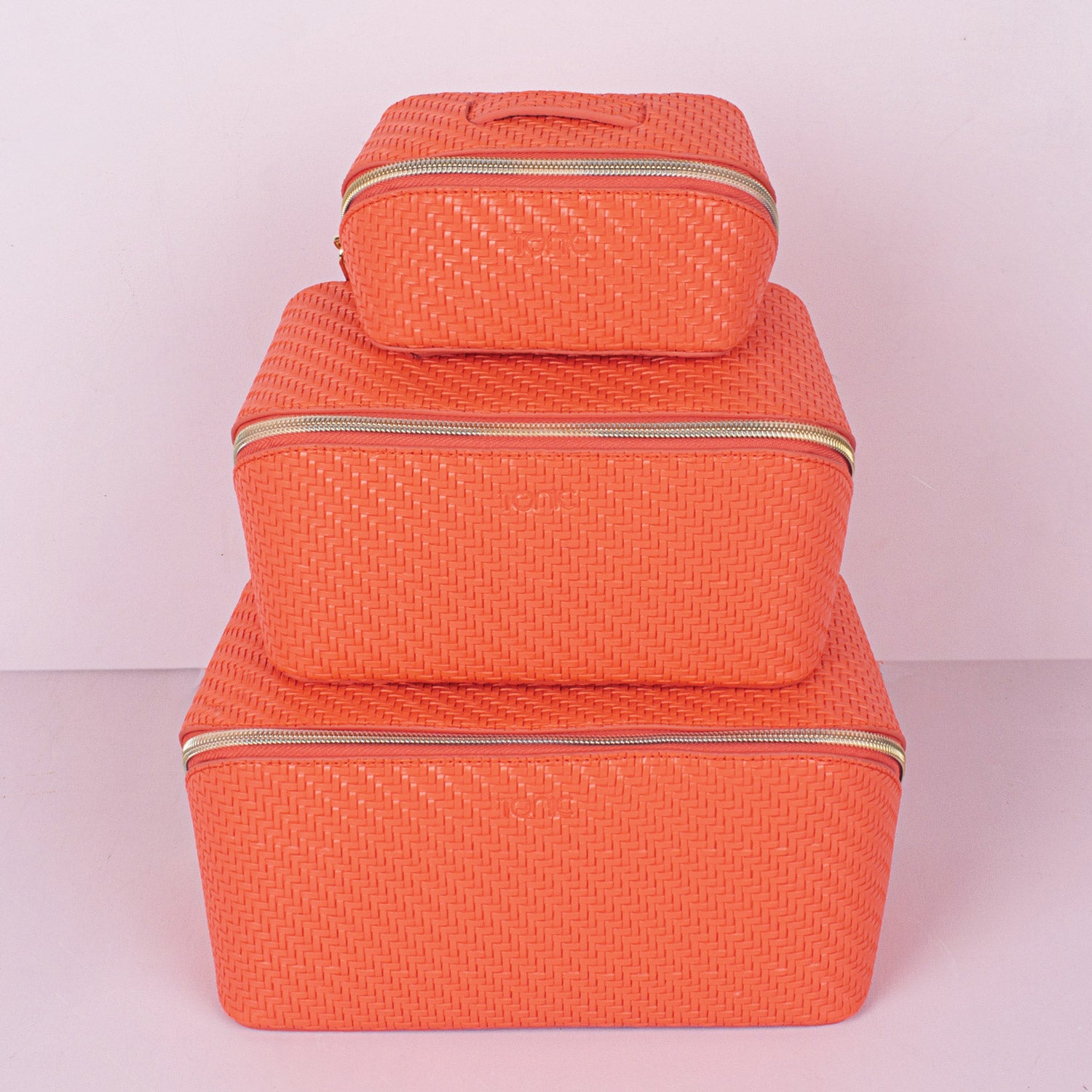 Stylish Herringbone Tangerine Small Beauty Bag - Perfect for Travel, Makeup Organizer & Cosmetic Pouch