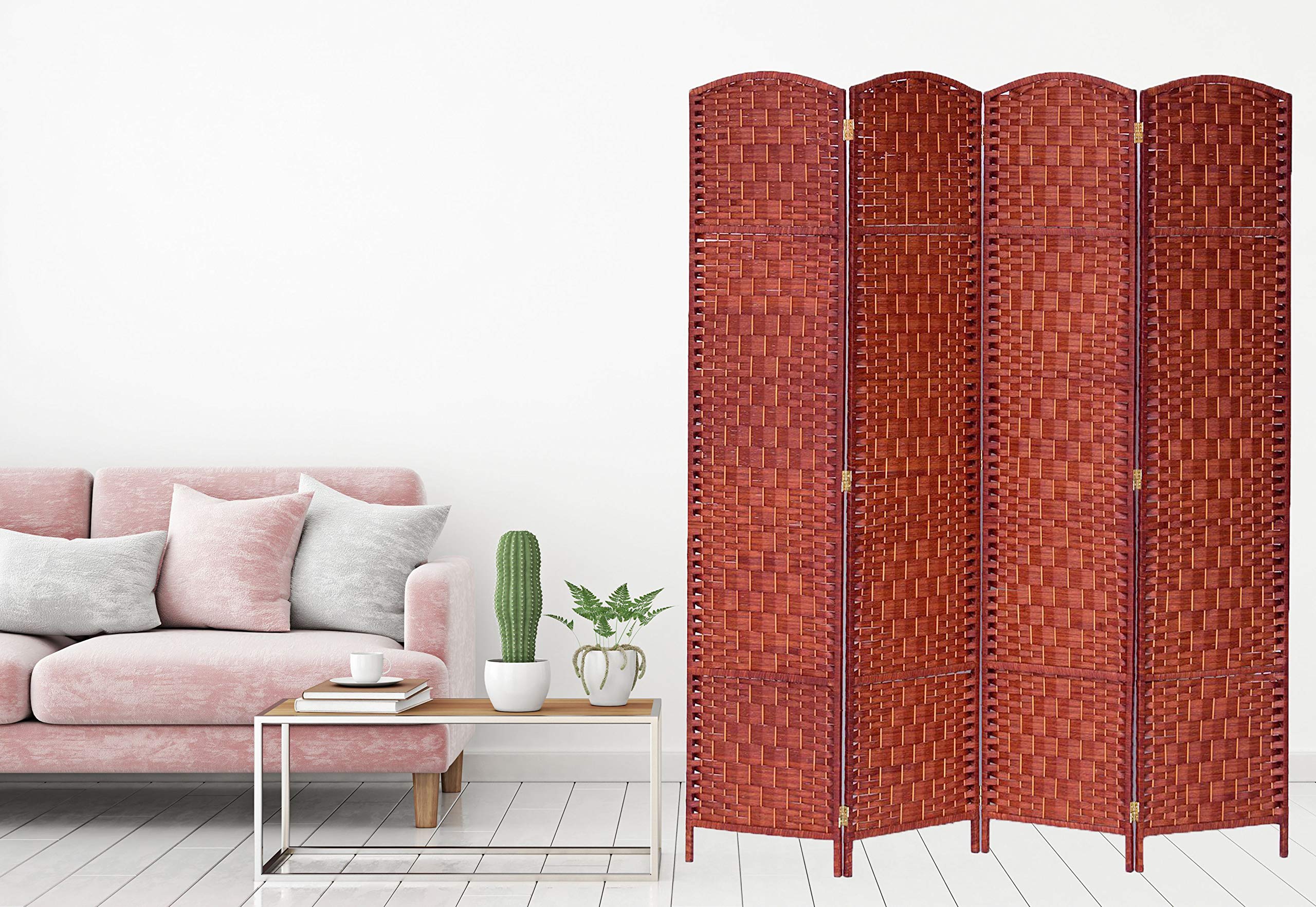 Bamboo Fiber Room Divider Privacy Screen - 4 Panel Honey Color Folding Partition for Home Office, Bedroom & Dorm | Natural Eco-Friendly Decor