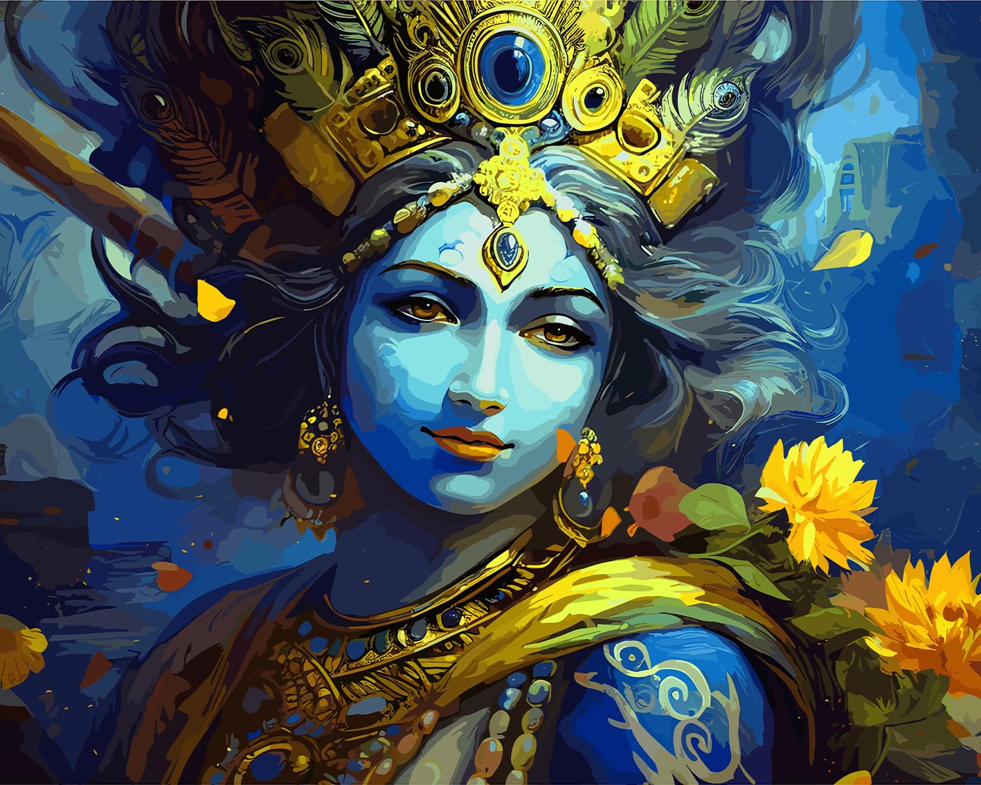DIY Paint by Numbers Kit - Hindu God Krishna Religious Art for Adults | 16x20 Inch Canvas Painting for Beginners | Home Decor, Meditation Room & Gift Idea