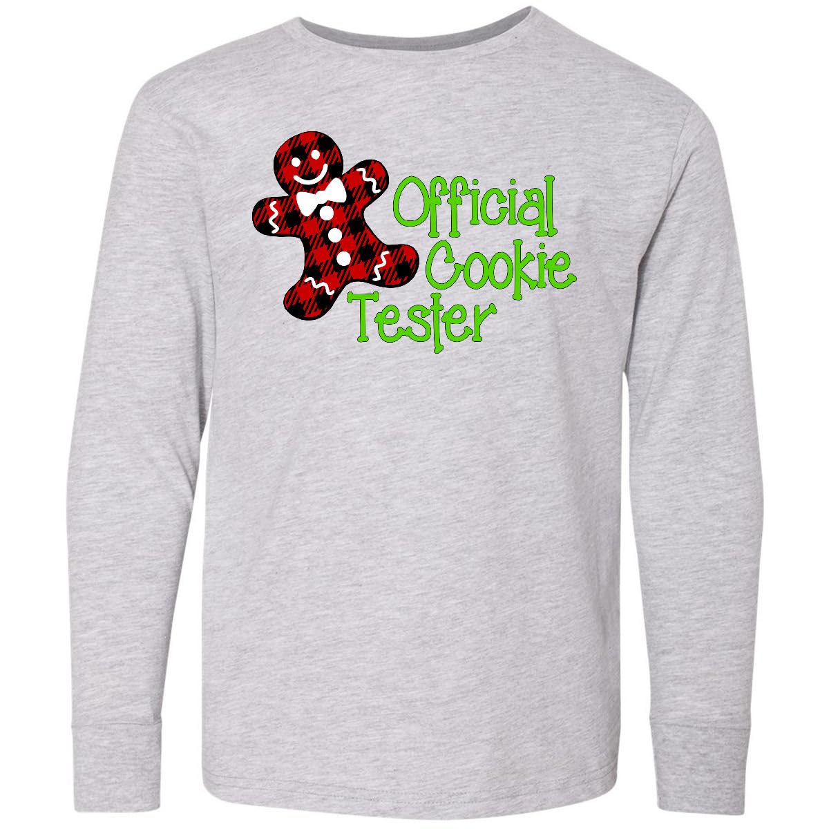 Inktastic Official Cookie Tester Red Plaid Gingerbread Youth Long Sleeve T-Shirt - Fun Holiday Baking & Christmas Gift for Kids