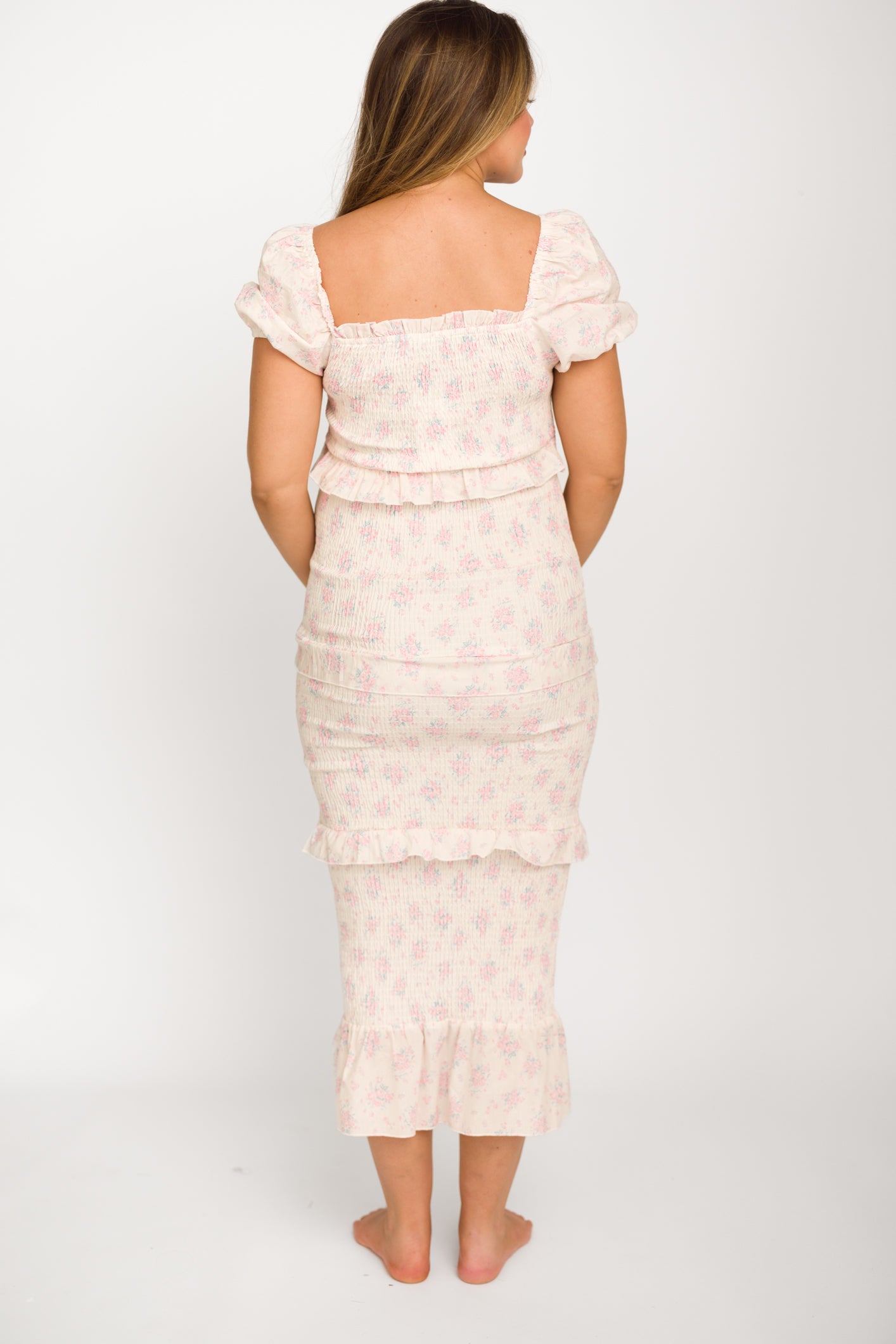 Ada Smocked Dress in Pink Floral - Bump Friendly Maternity Dress & Inclusive Sizing (S-3XL) | Perfect for Baby Showers, Bridal Events & Summer Weddings