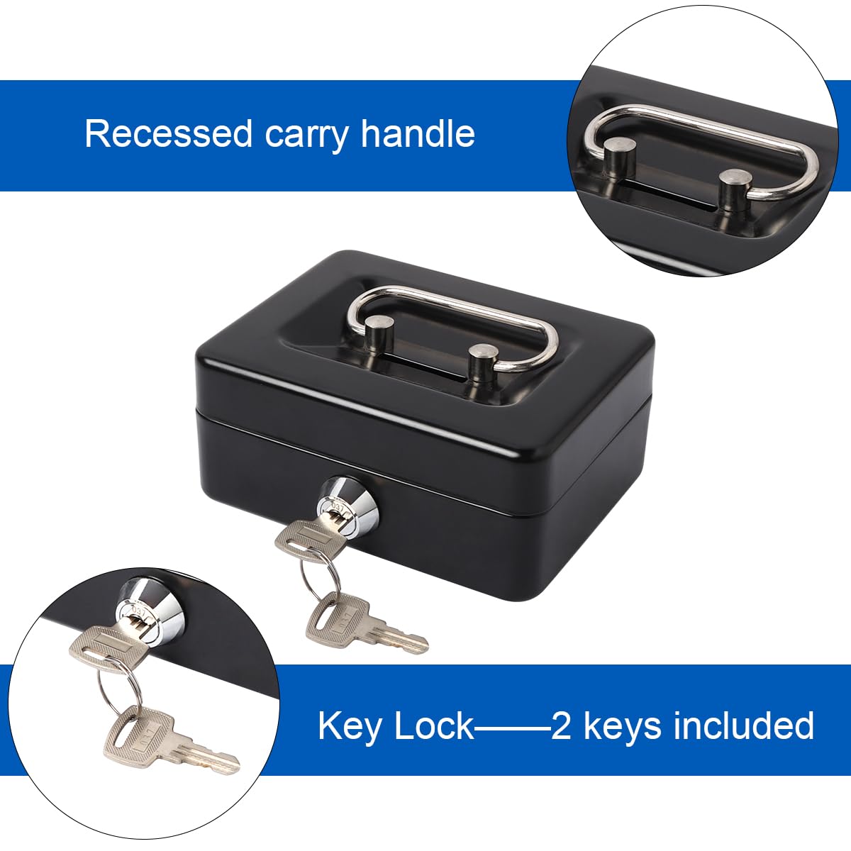 Lovndi Small Cash Box with Lock & Money Slot - Secure Piggy Bank for Kids & Adults - Perfect for Home, Office, and Savings (Black)