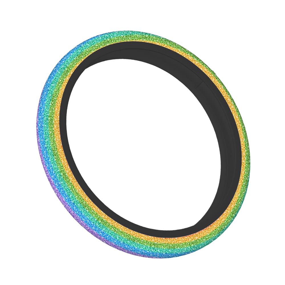 Swono Rainbow Glitter Steering Wheel Cover - Non-Slip Neoprene Car Wrap, 15 Inch, Colorful Gradient Sparkle Design for Comfort Grip & Protection | Perfect for Cars, Trucks & SUVs - Adds Style & Safety to Your Daily Commute