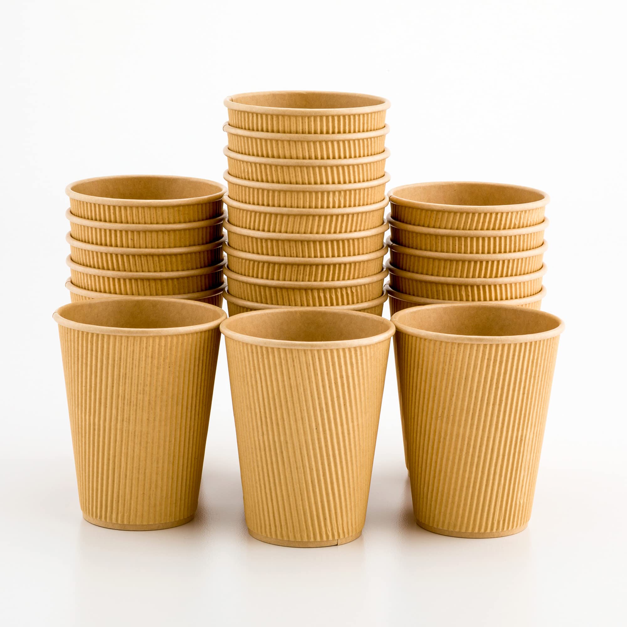 12oz Eco-Friendly Kraft Paper Coffee Cups - 25 Pack Leakproof Disposable Hot Cups with Ripple Design | Insulated Recyclable Paper Cups for Coffee Shops, Offices & Home Use (Lids Sold Separately) - Perfect for Hot Beverages, Takeout & Cafes