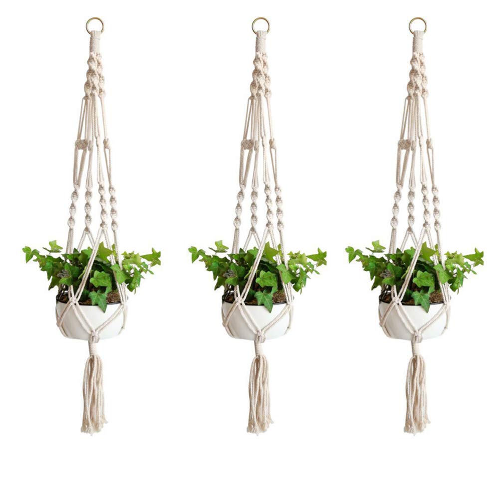 Cabilock 3-Piece Wall Mounted Planter Set - Macrame Hanging Planters for Spider Plants, Indoor Flowers & Houseplants - Short Hanging Pots with Sling Basket (Perfect for Living Room, Bedroom, Balcony & Office Decor)
