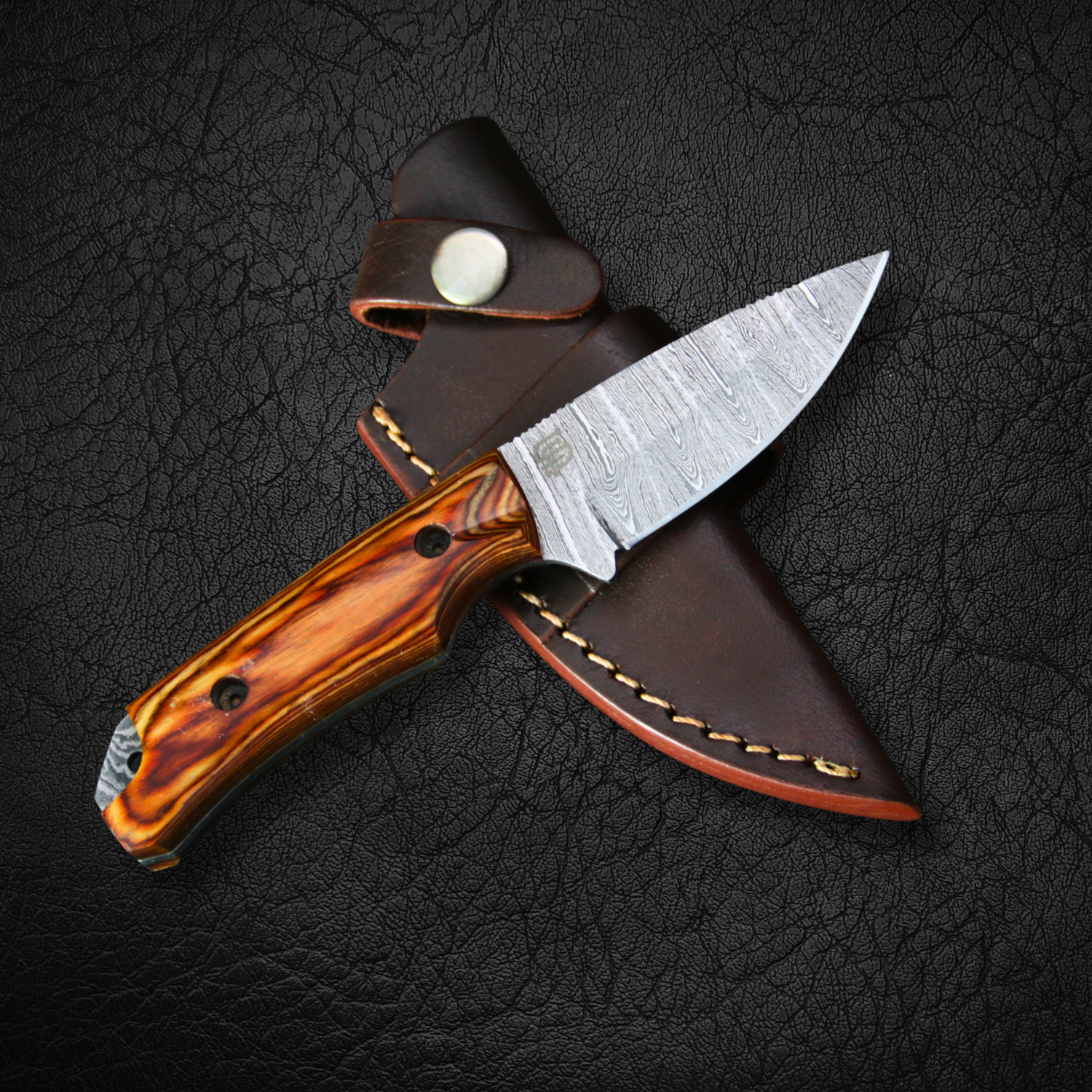 Premium Boone Damascus Steel Skinner Knife with Exotic Tali Wood Handle - Perfect for Hunting, Camping & Outdoor Survival Adventures