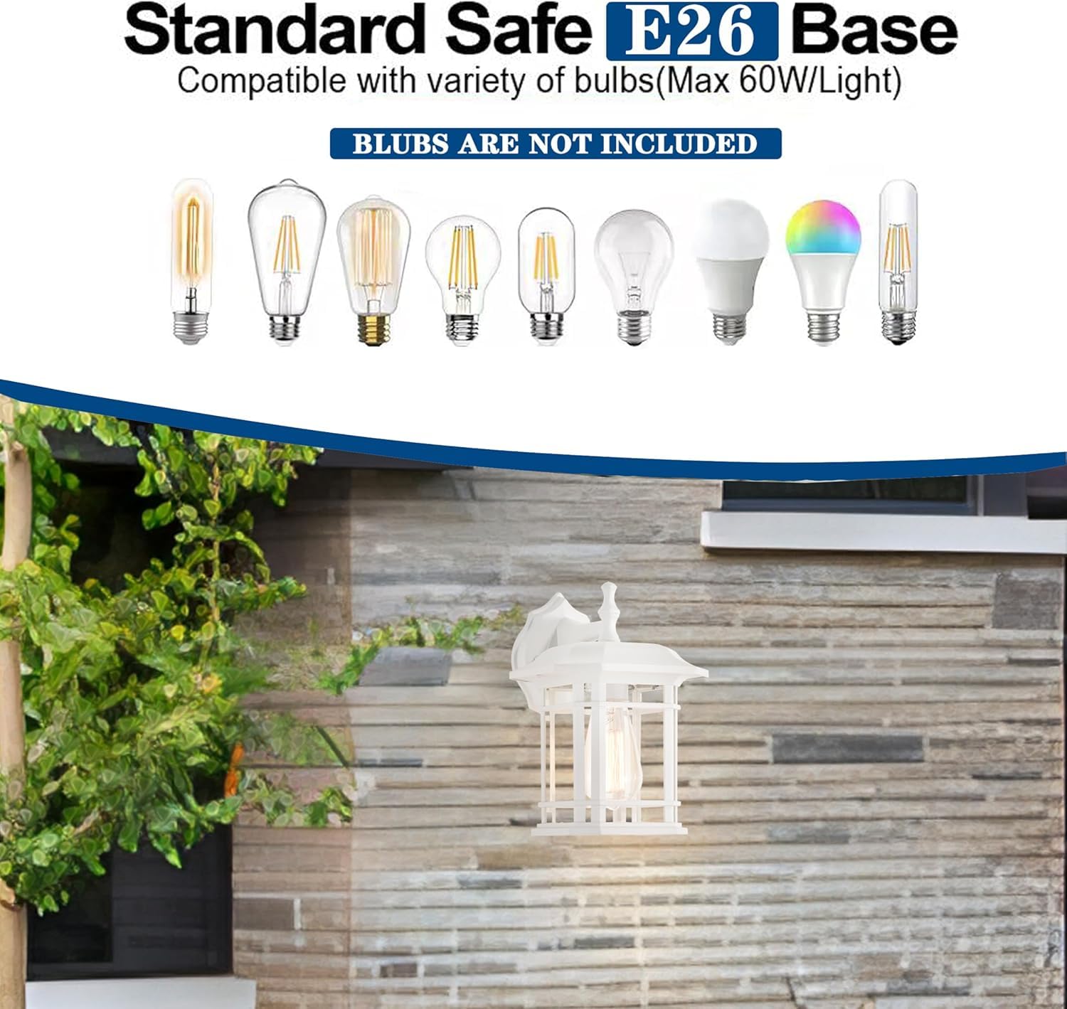 2 Pack Modern Waterproof Outdoor Wall Mount Light Fixtures - White Exterior Wall Lantern with Glass Shade, E26 Base - Perfect for House, Garage, Doorway, Porch, Patio & Garden Lighting