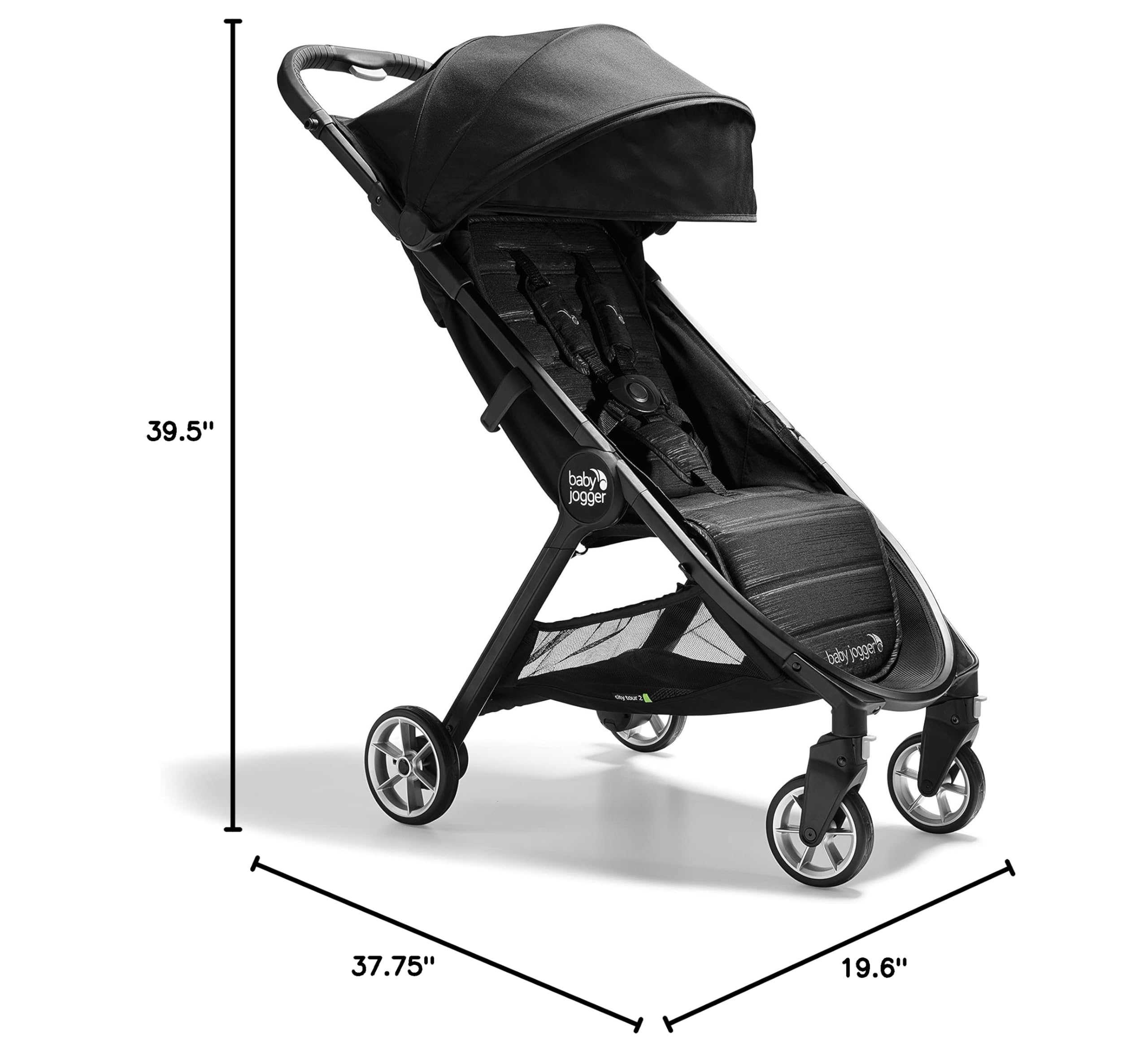 Baby Jogger City Tour 2 Ultra-Compact Travel Stroller - Lightweight & Foldable Stroller for Infants & Toddlers, Jet Black - Perfect for Air Travel, Shopping & Daily Outings