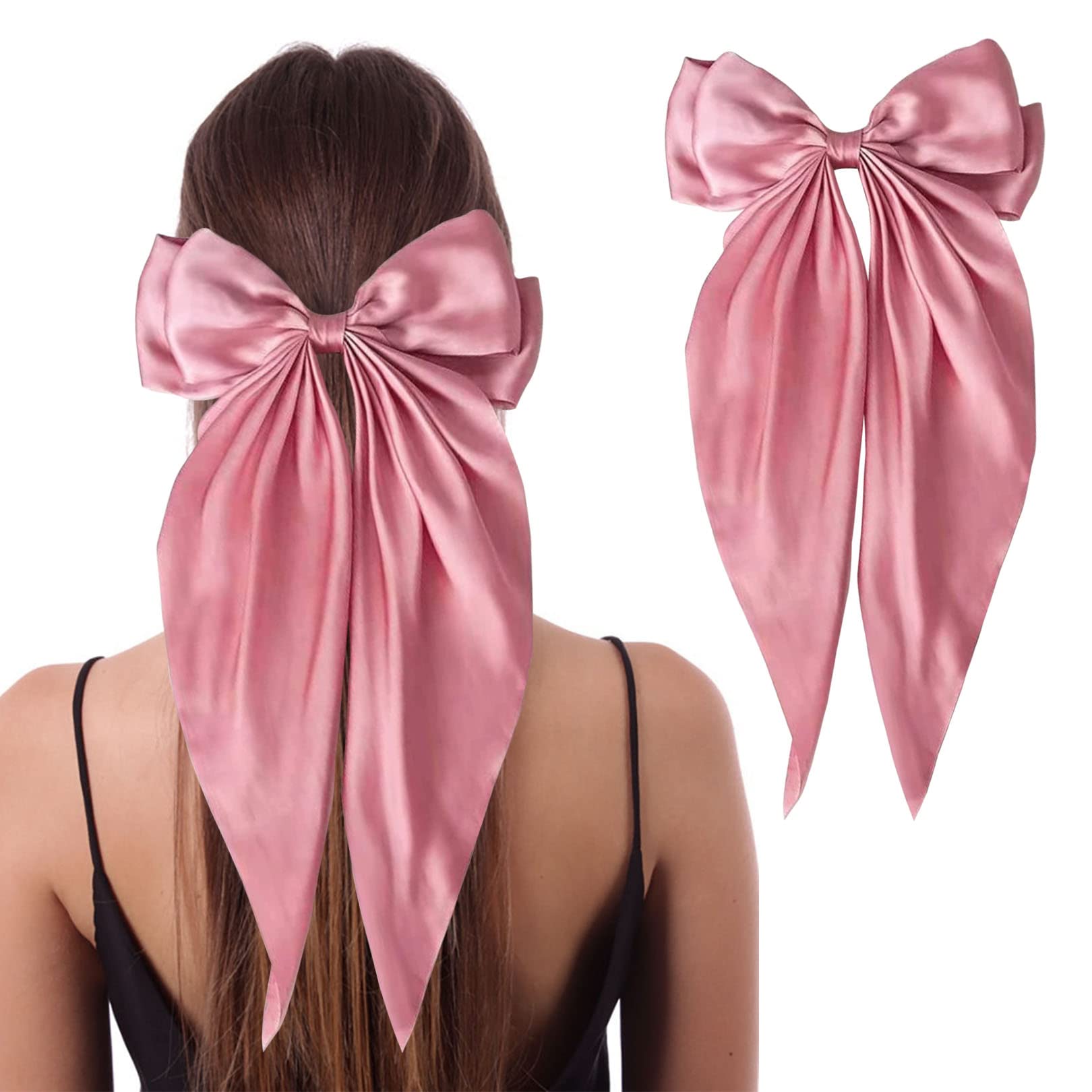 Big Bow Hair Clips for Women - Large Satin Bowknot Hairpins, French Barrette with Tail - Elegant Hair Accessories for Women & Girls | Perfect for Weddings, Parties & Everyday Style