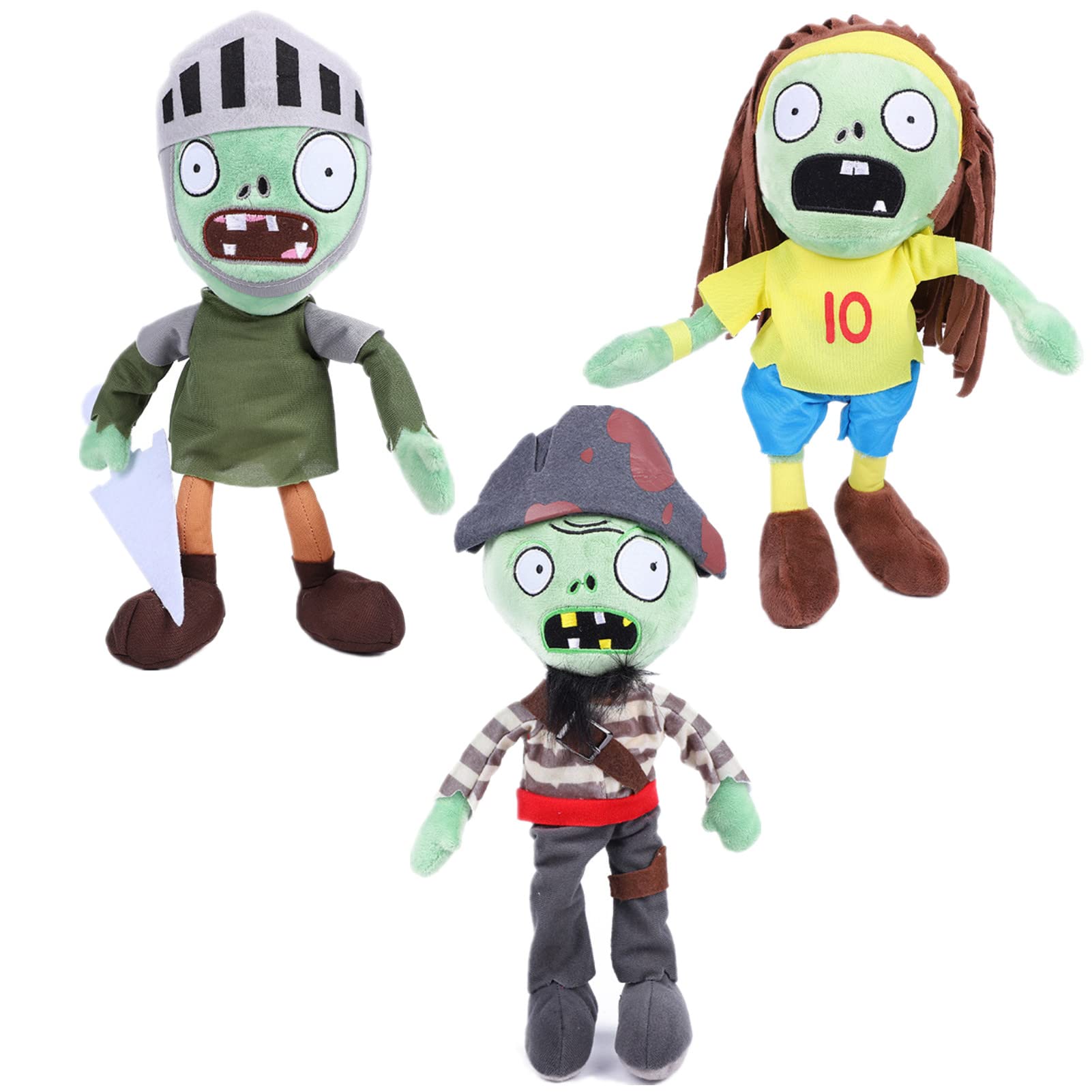 JHESAO 3-Piece Plants vs Zombies Plush Toy Set - Captain Zombie, Knight Zombie & Football Zombie Stuffed Dolls | Soft PVZ Character Figures for Kids Gifts, Game Room Decor & Themed Birthday Parties