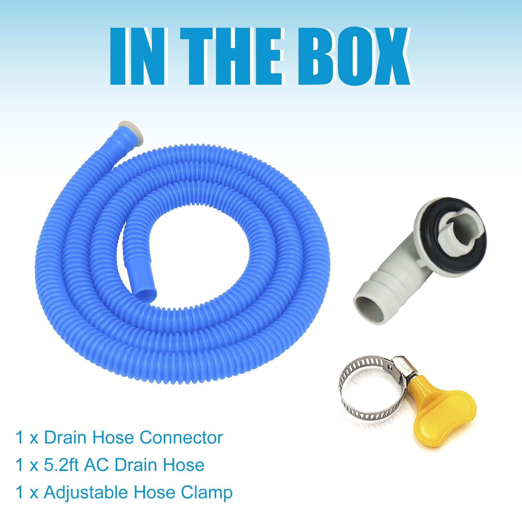 3/5'' Air Conditioner Drain Hose Connector Elbow Fitting with 5.2ft AC Water Drain Hose Kit - Replacement Parts for Mini Split & Window AC Units - Easy Installation for Efficient Water Drainage - Perfect for Home, Office, RV Cooling Systems & HVAC Maintenance - Ideal for Hot Weather, Summer Cooling & AC Repair (Use for Window AC, Mini Split Units, Mobile Homes & RV Air Conditioners)