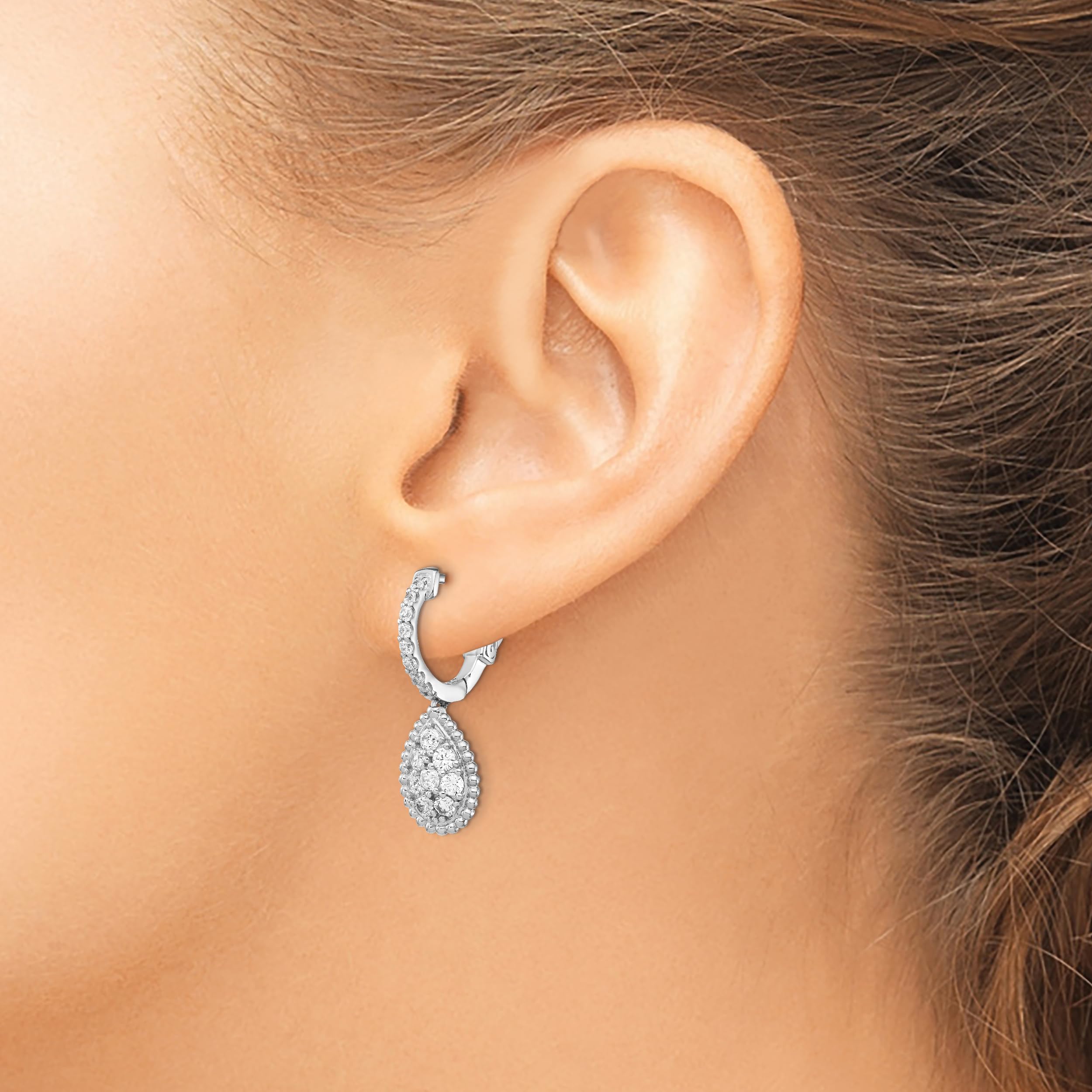 925 Sterling Silver Cubic Zirconia CZ Teardrop Hinged Hoop Drop Dangle Earrings for Women - Elegant Medium Size Hoop Earrings for Party, Wedding & Everyday Wear
