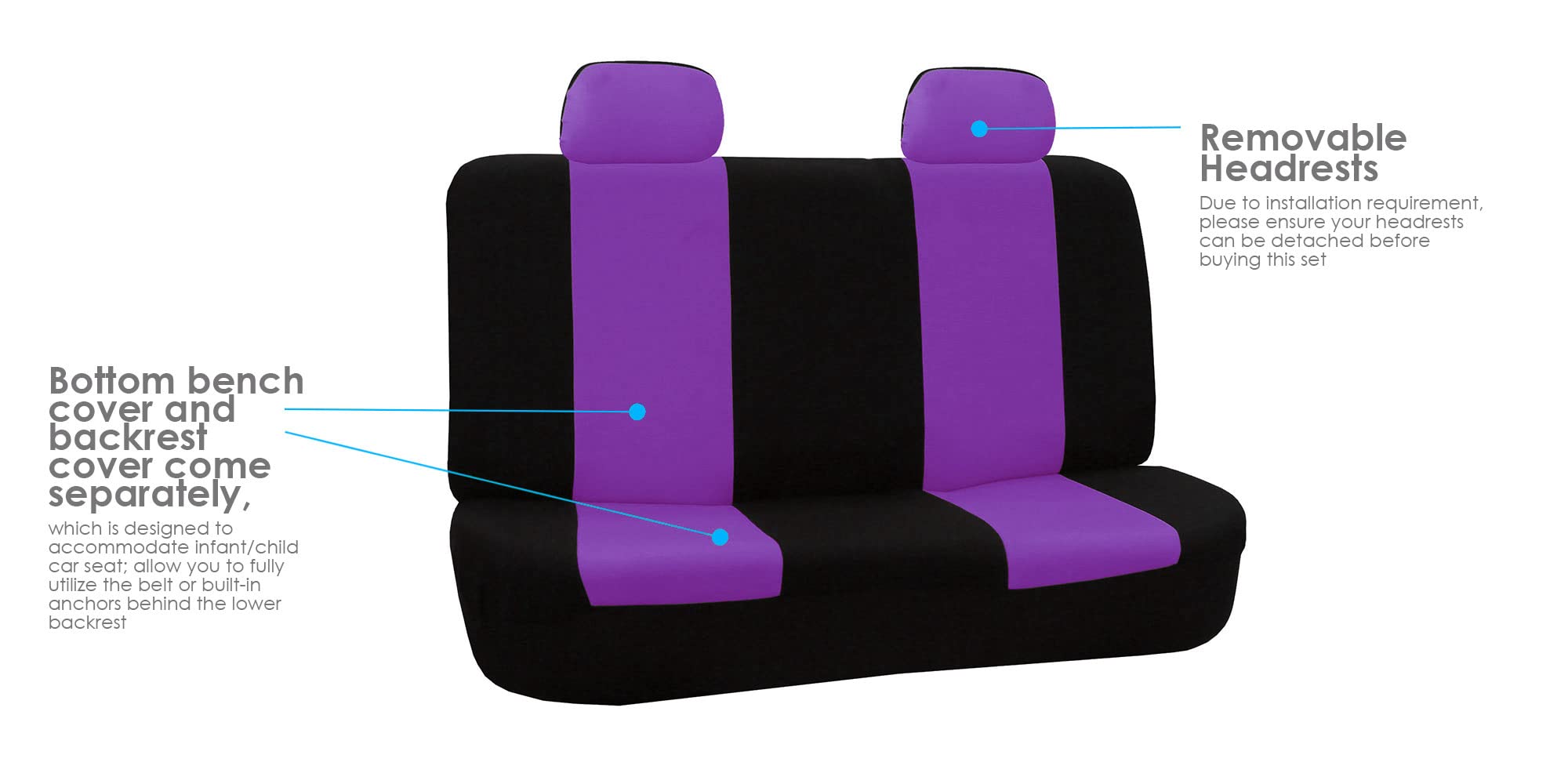 FH Group Universal Car Seat Covers Full Set - Breathable Cloth Seat Protectors for SUV, Sedan & Van | Front Low Back & Solid Back Design | Machine Washable Purple Auto Accessories | Perfect for Daily Commute, Road Trips & Family Travel