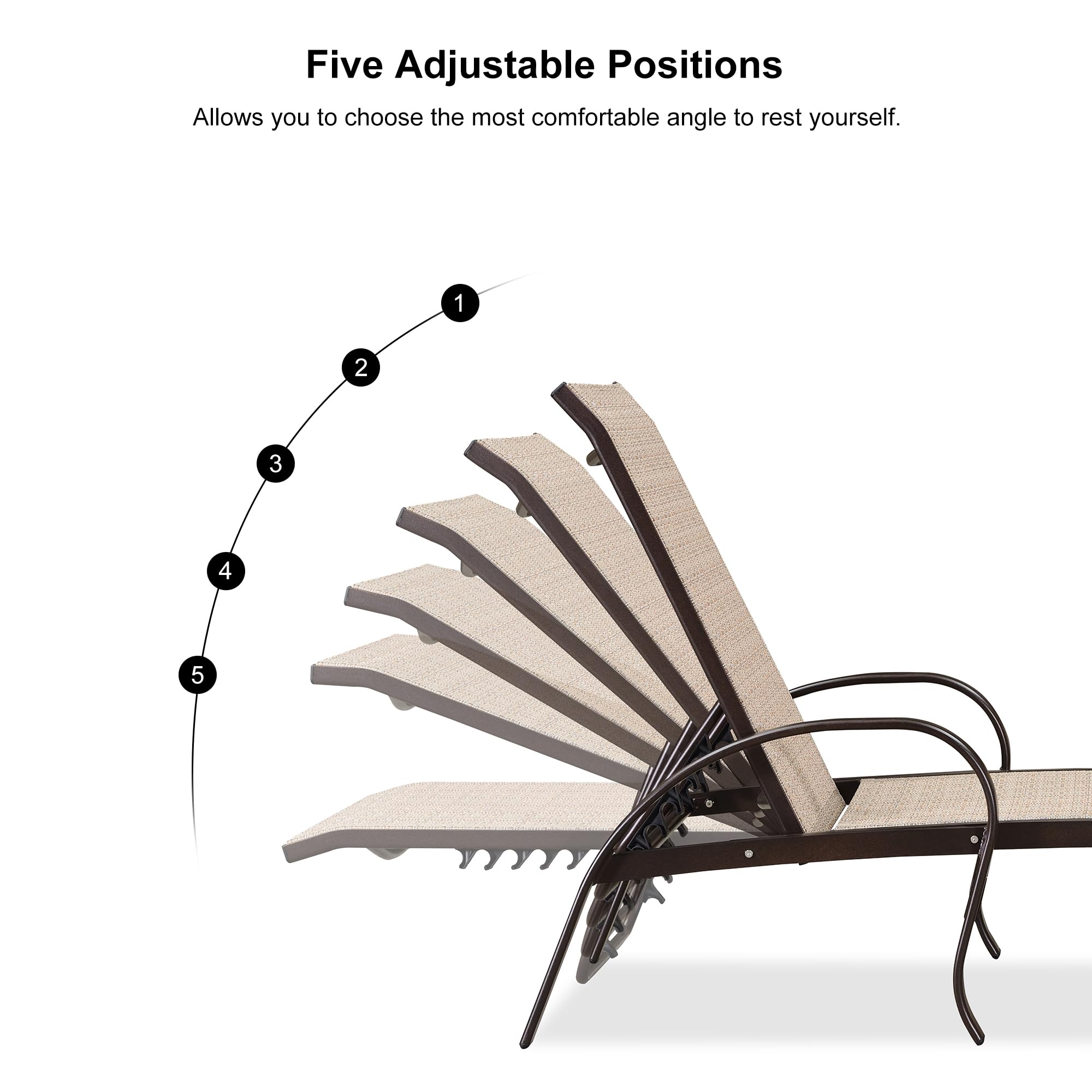 Premium Outdoor Chaise Lounge Chair Set of 3 - Aluminum Patio Pool Loungers with Side Table, Adjustable Tanning Recliner for Backyard, Deck, Garden & Beach (Khaki) | Perfect for Sunbathing, Poolside Relaxation & Outdoor Entertaining