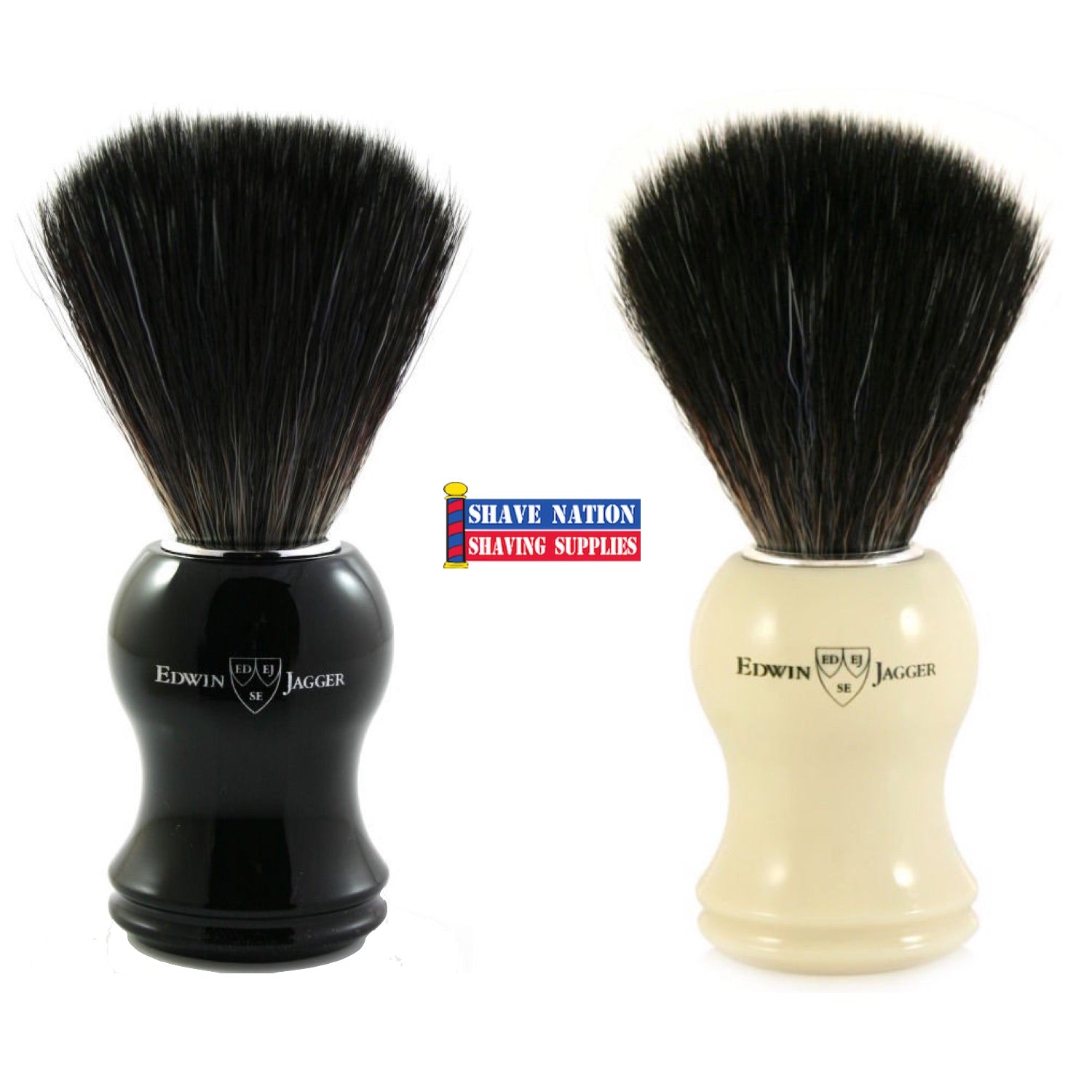 Edwin Jagger Synthetic Shaving Brush with Black Bristles - Soft & Durable for Men's Wet Shaving & Grooming Routine